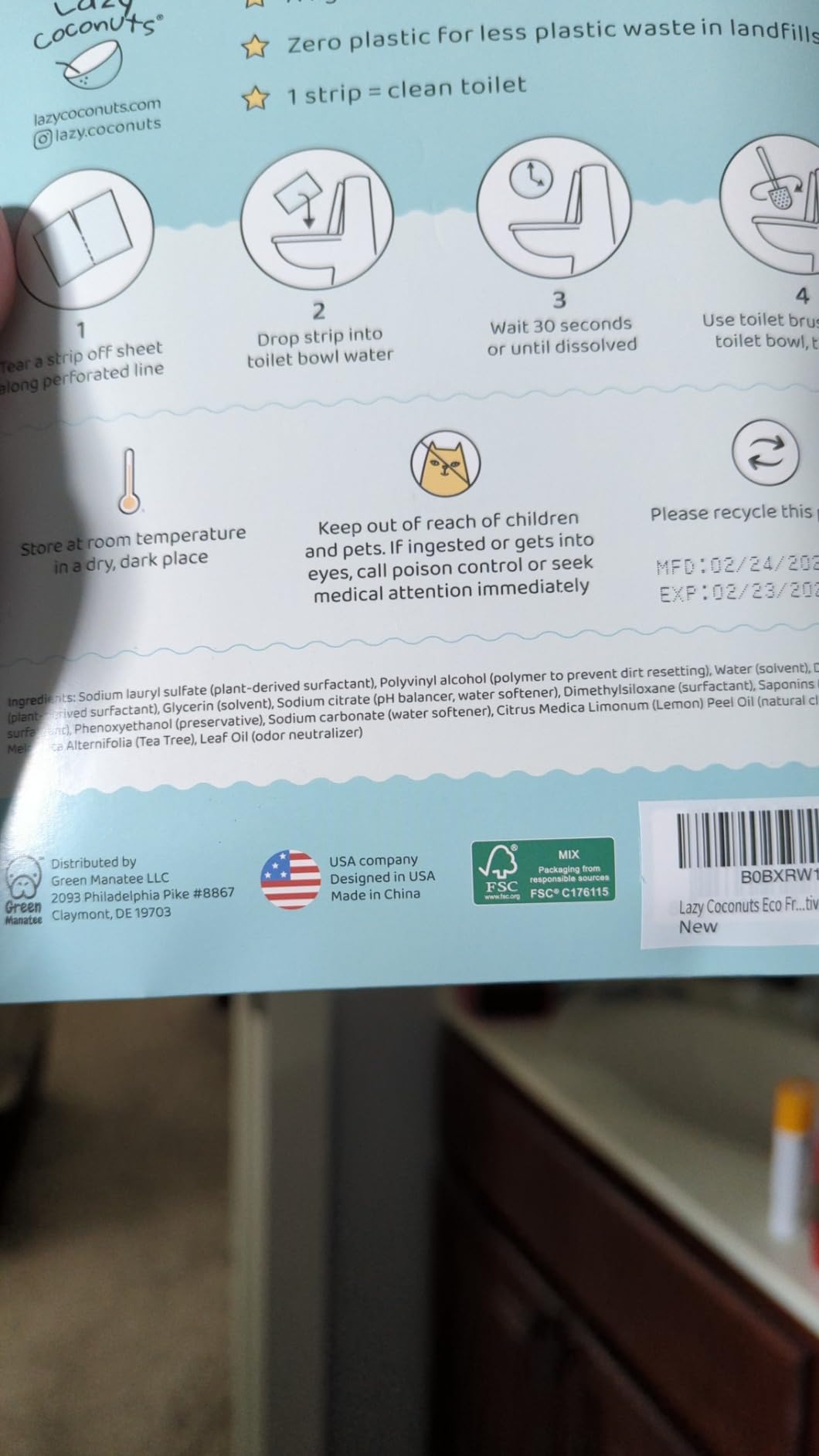 Lazy Coconuts Toilet Bowl Cleaner Strips, 60 Cleans, Plastic-Free, Lemon customer photo 2