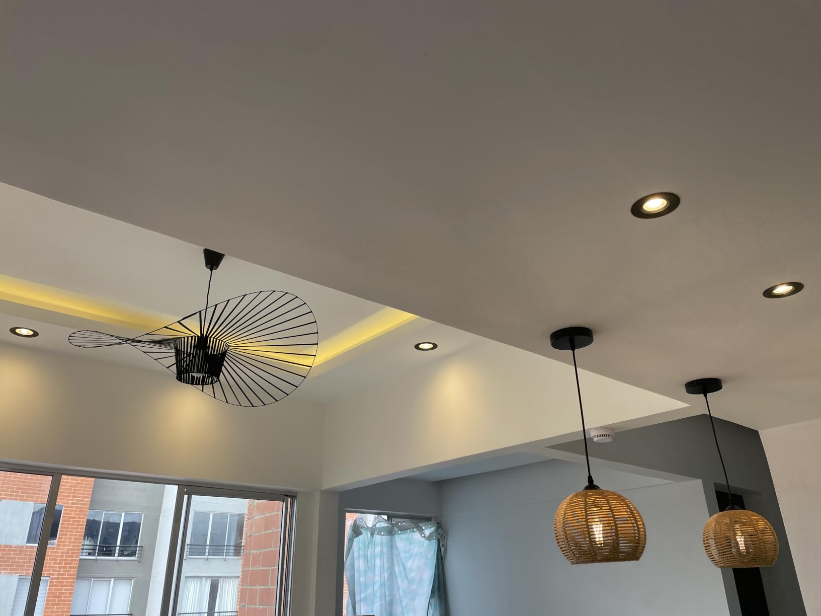 Mini Hemp Rope Woven Pendant Light Woven Light Fixture Boho Chandelier Light Fixture Wicker Pendant Light Rattan Light Pendant Dome Wicker Chandelier for Bedroom Kitchen Island (Bulb Incl.) customer photo 1