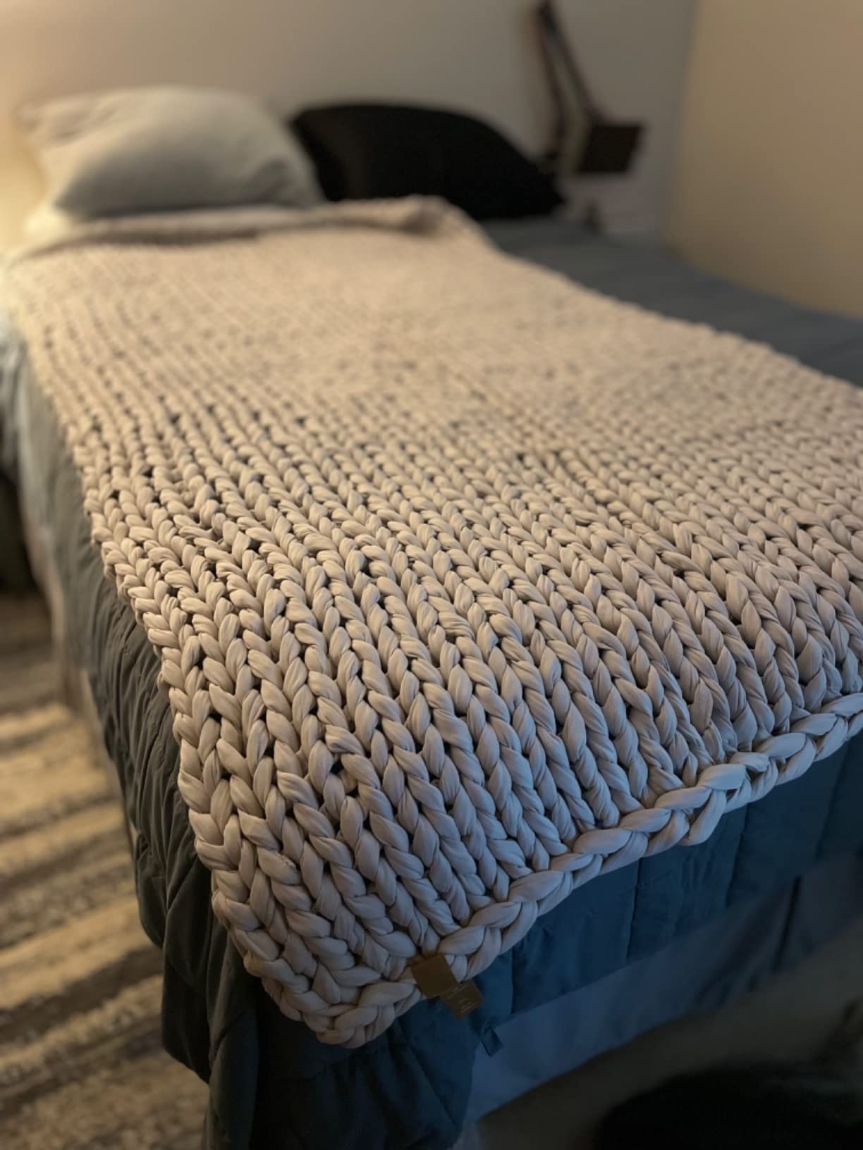 Bearaby Cotton Hand-Knit Weighted Blankets for Adults - Chunky Knit Blanket - Sustainable, Breathable, Organic, Cooling Weighted Blanket - Machine Washable (Moonstone Grey, 15 lbs, 40
