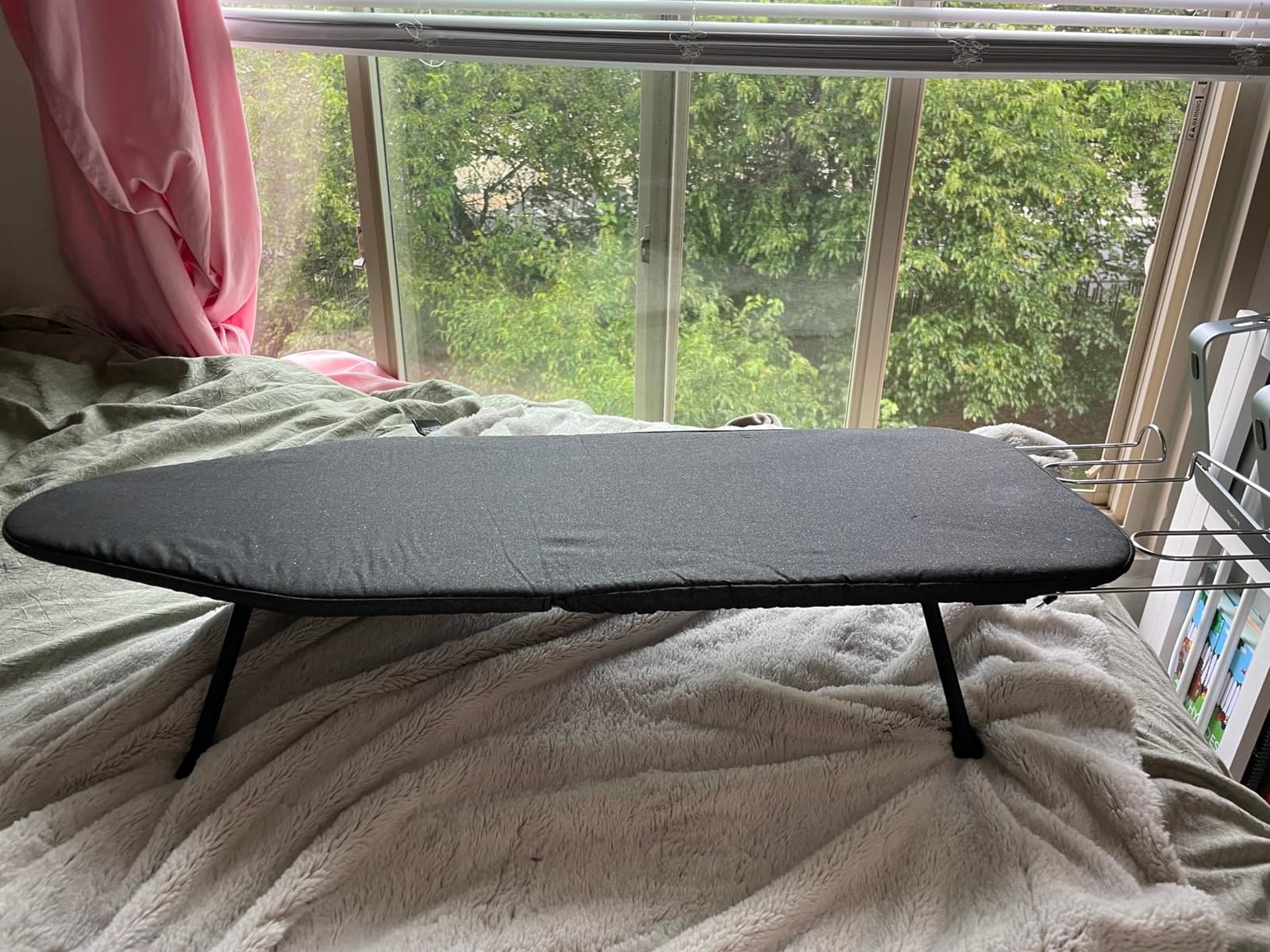 ZOES HOMEWARE Metal Mesh Panel Tabletop Ironing Board | Foldable Iron Board | Heavy Duty Small Iron Board with Heat Resistant Cover and 100% Cotton 8mm Thicken Pad | 31.5