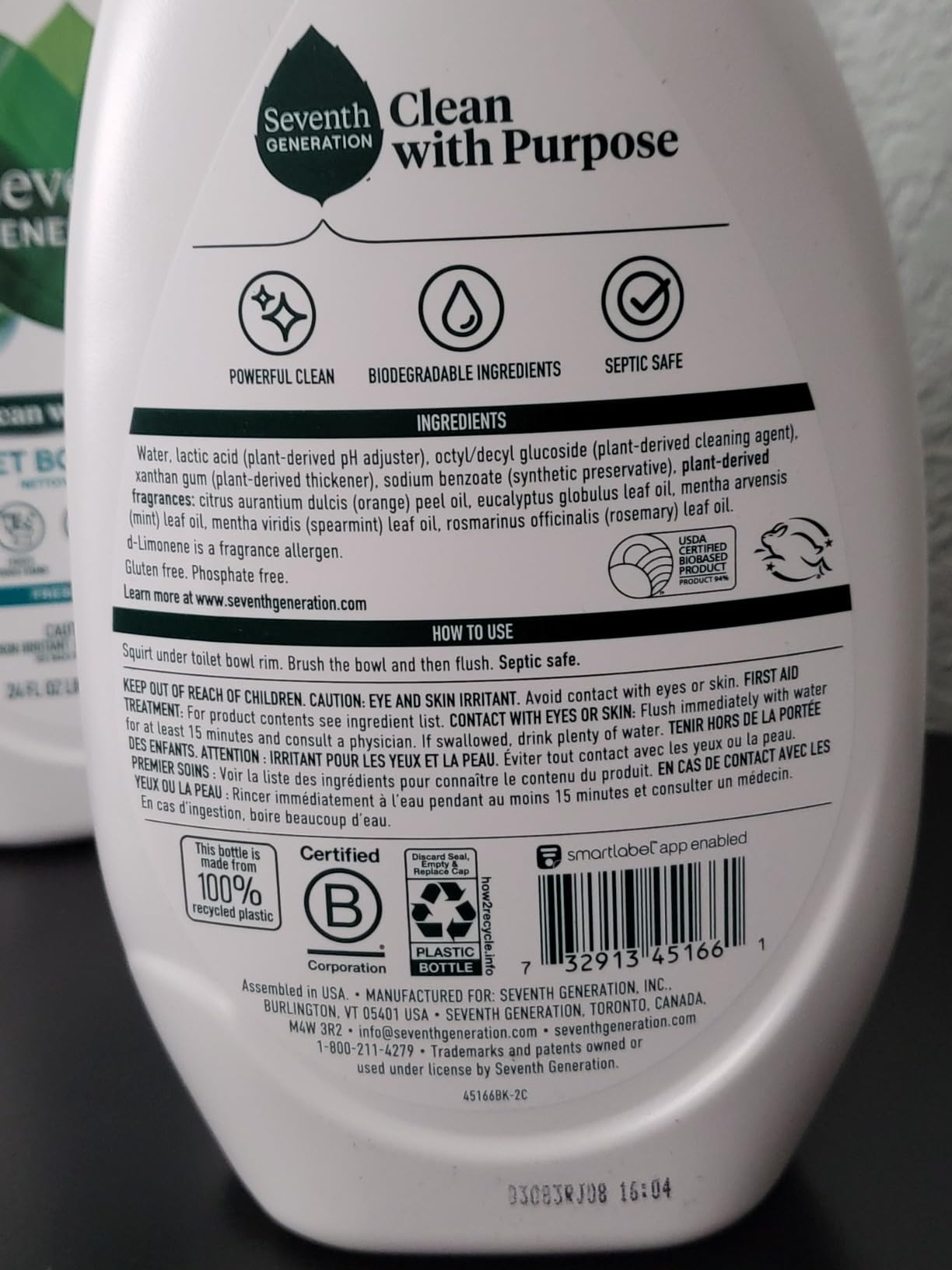 Seventh Generation Toilet Bowl Cleaner Fresh Mint Scent 4 Pack Without Chlorine Bleach Ammonia Free 24 oz customer photo 2