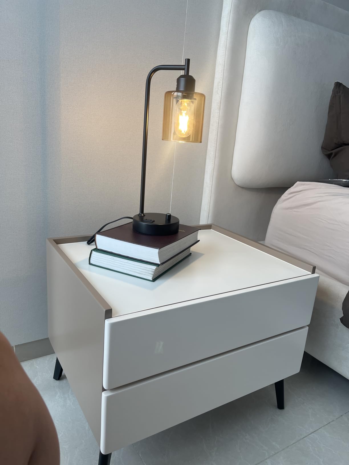 Industrial Bedside Lamps Set of 2, Fully Dimmable Desk Lamps for Bedroom | Glass Shade, USB C+A Charging Port & Outlet, Black Nightstand Table Lamps customer photo 2