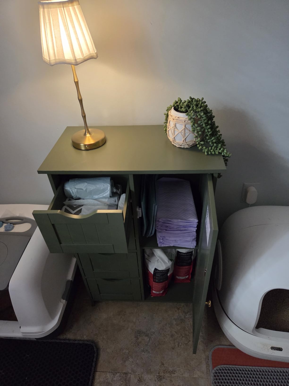 VASAGLE Bathroom Floor Storage Cabinet, 2 Adjustable Shelves, Forest Green | Bathroom Storage Unit, 11.8