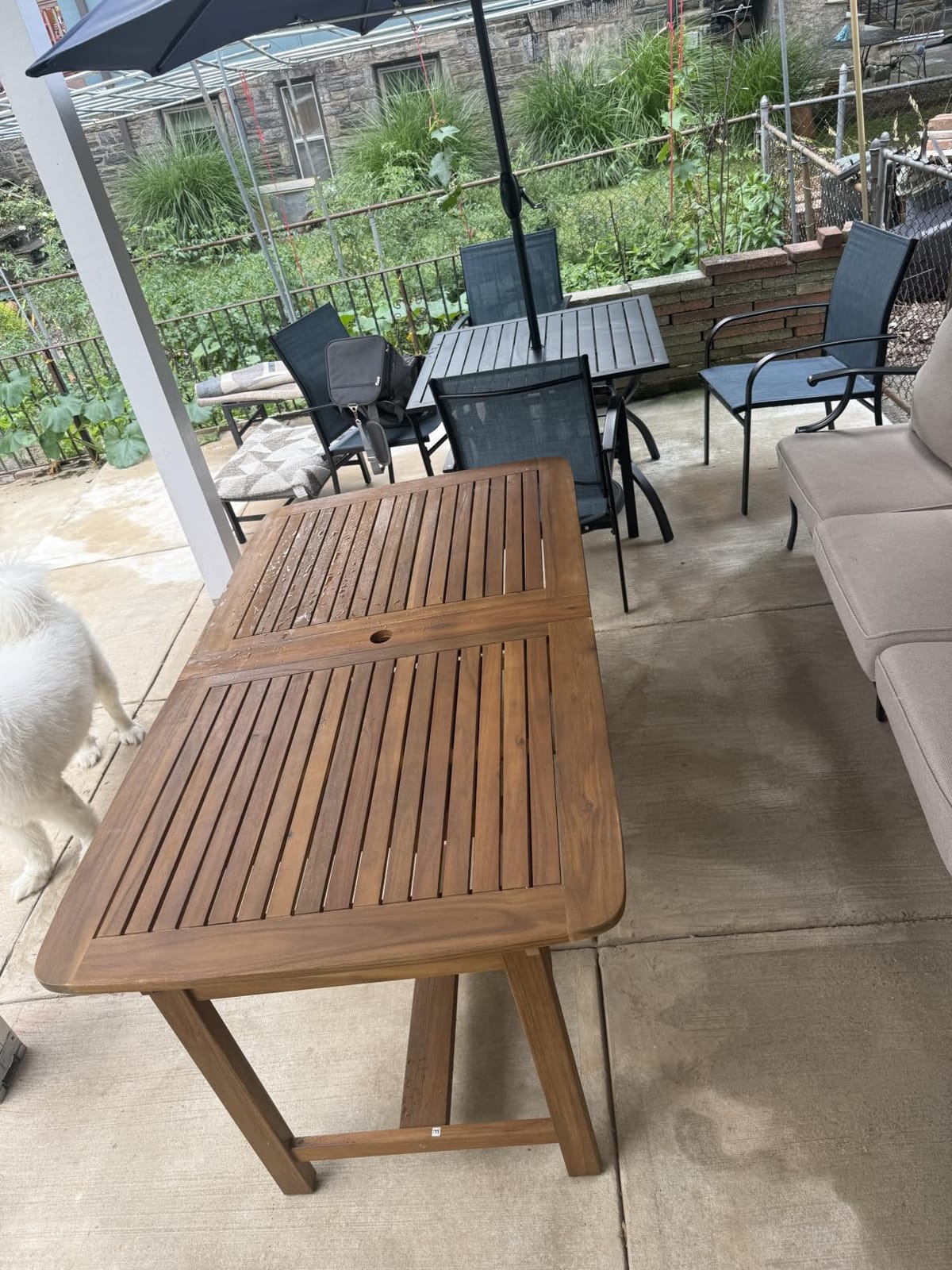 PHI VILLA 9pc Outdoor Dining Set, Expandable Wood Table w/Umbrella Hole | Acacia wood teak patio furniture set for 8. Perfect for patio, deck, porch, backyard. Chairs with cushions customer photo 1