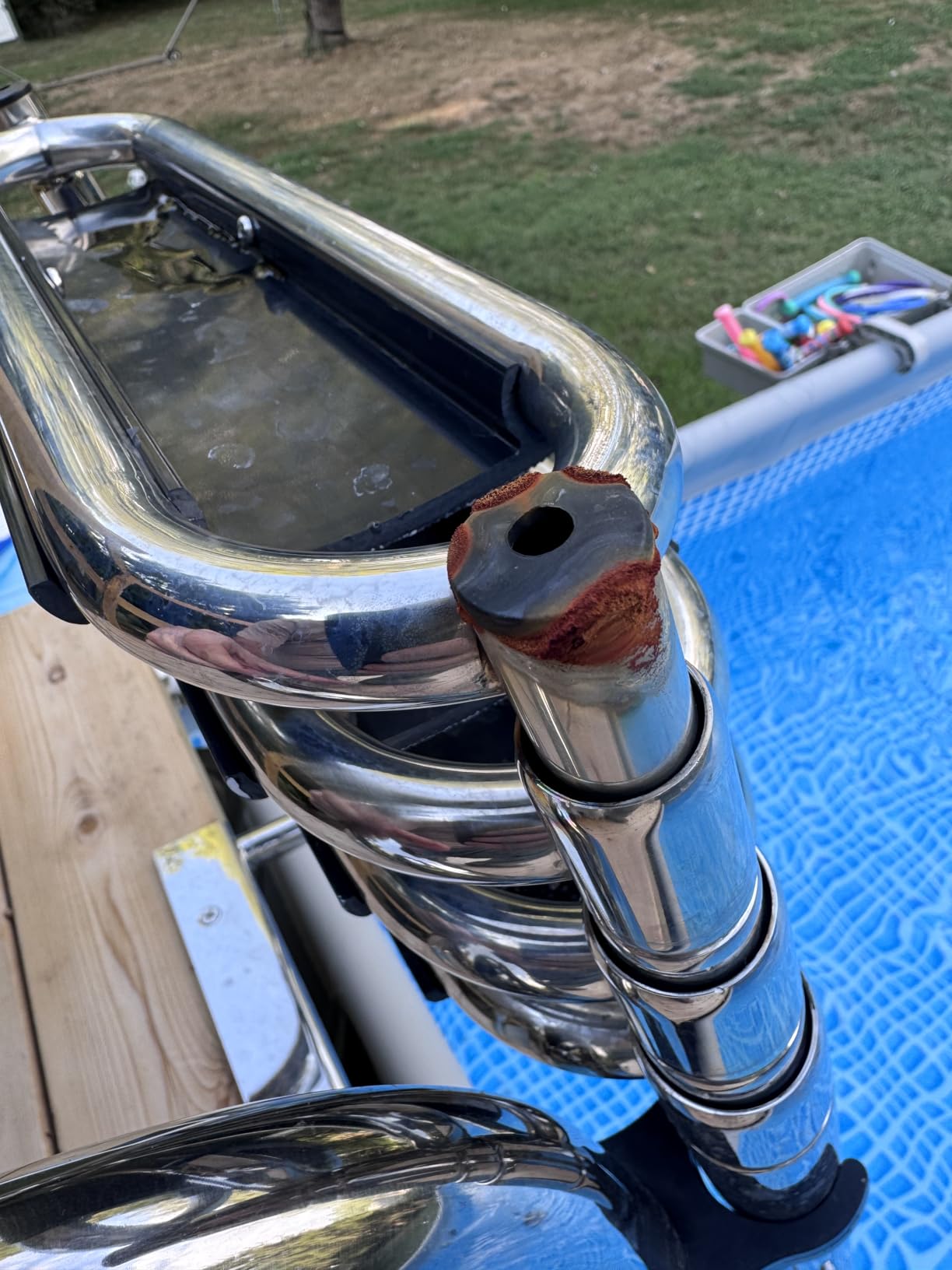 Heavy Duty Pontoon Boat Ladder, 316 Stainless Steel 4 Step Folding Ladder | Telescoping, Rear Entry Inboard, All Welded Reinforce, Wide Steps, Strong Handrails, Inboard Ladder, Dock Swim Deck Ladder customer photo 2