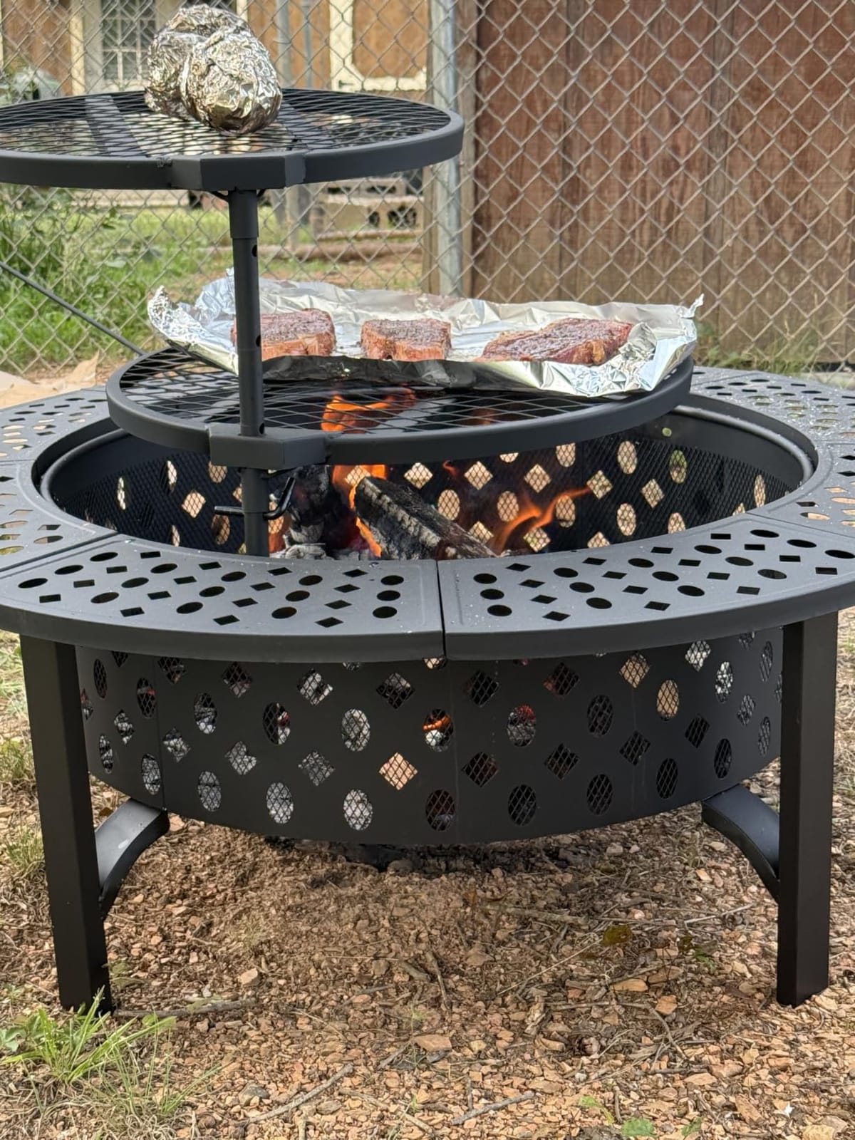 OutVue 36 Inch Fire Pit with 2 Grills, Wood Burning Fire Pits for Outside | Fire Pit with Lid, Poker & Round Waterproof Cover, BBQ& Outdoor Firepit & Round Metal Table 3 in 1 for Patio, Picnic, Party customer photo 2