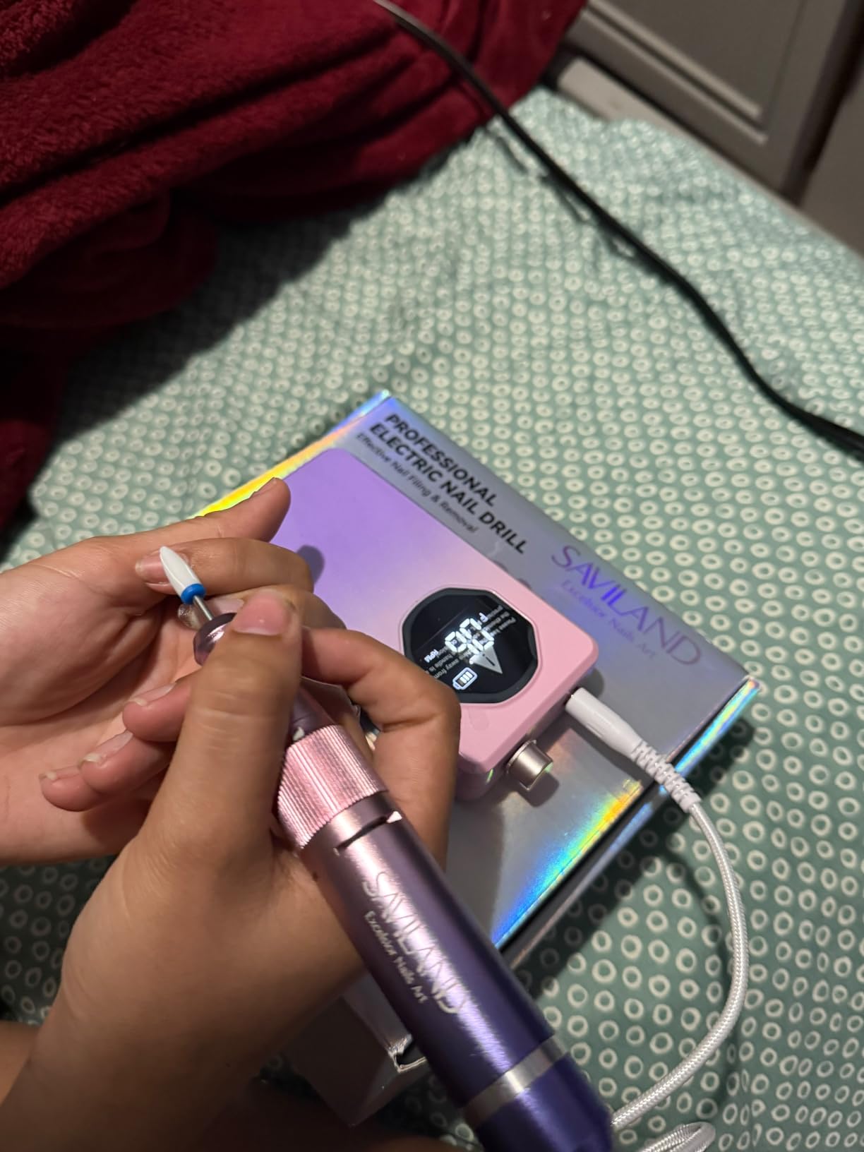 SAVILAND 50000RPM Electric Nail Drill Professional Fast Removal for Nails | 6000mAh rechargeable, Fast acrylic removal, Complete bit set, File buffer, Manicure pedicure salon use, Low nose, High Speed customer photo 2