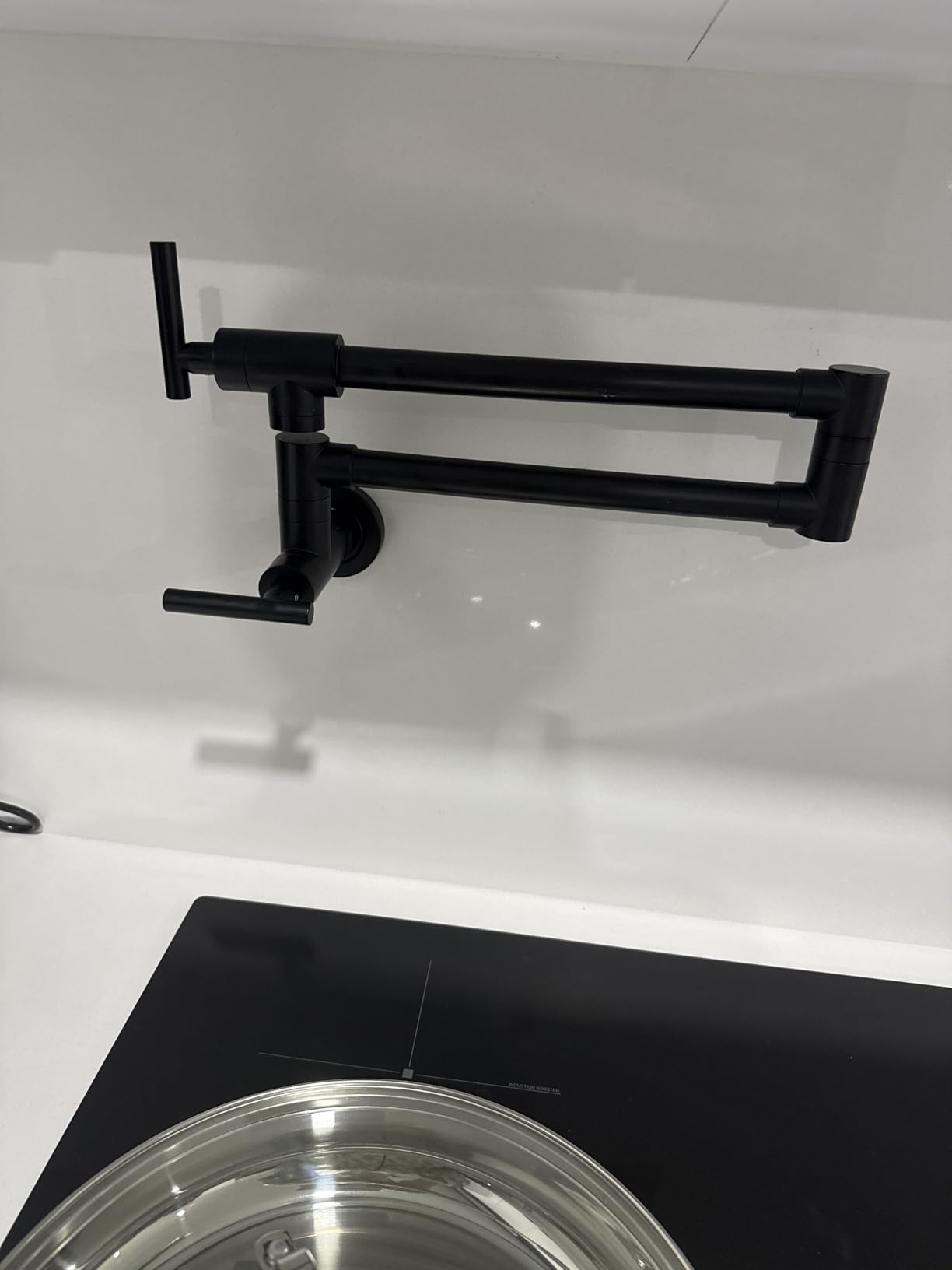 GIMILI Pot Filler Brushed Nickel Kitchen Stove Faucet | 26.6 inch Pot Filler Faucet Wall Mount with Double Joint Swing Arm Two Handles NPT customer photo 2