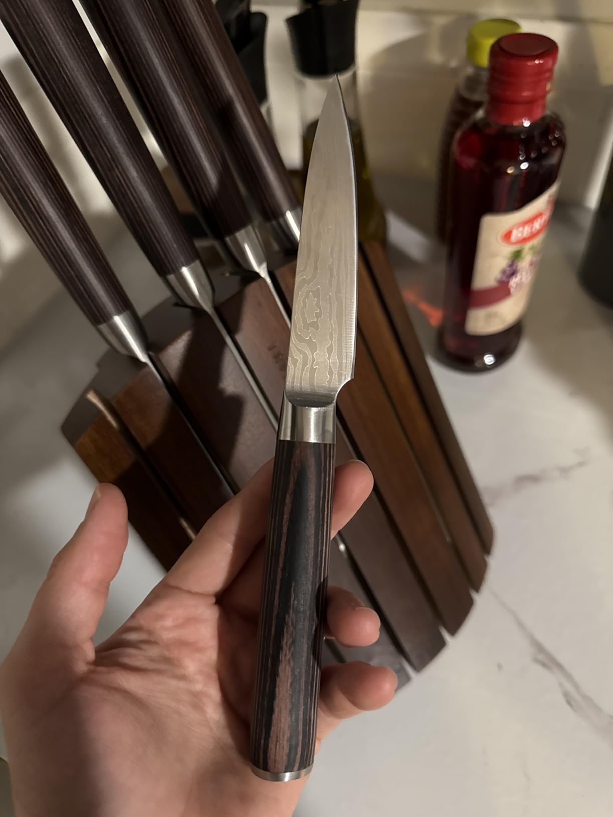 SYOKAMI 2026 Upgrade Kitchen Knife Set, Foldable Magnetic Acacia Wood Block | Japanese Style 7-Piece High Carbon Stainless Steel Chef Knife Set, Full Tang Wood Handle, Damascus Pattern, Ideal for Gift customer photo 2
