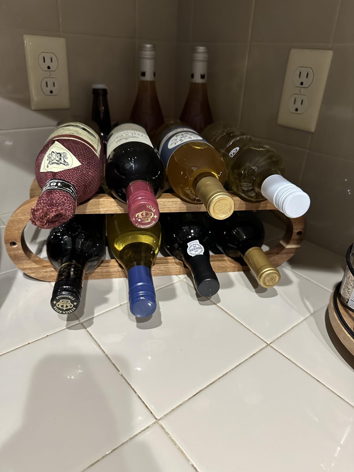 Navtcow Wine Rack and Water Bottle Organizer 2 in 1 for Cabinet and Countertop - Adjustable in 2 Sizes (Acacia Wood 2 Tier) customer photo 1