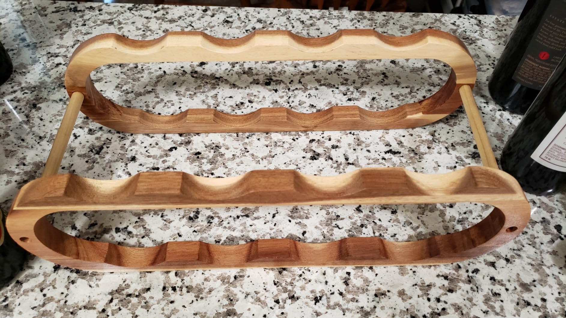 Navtcow Wine Rack and Water Bottle Organizer 2 in 1 for Cabinet and Countertop - Adjustable in 2 Sizes (Acacia Wood 2 Tier) customer photo 2