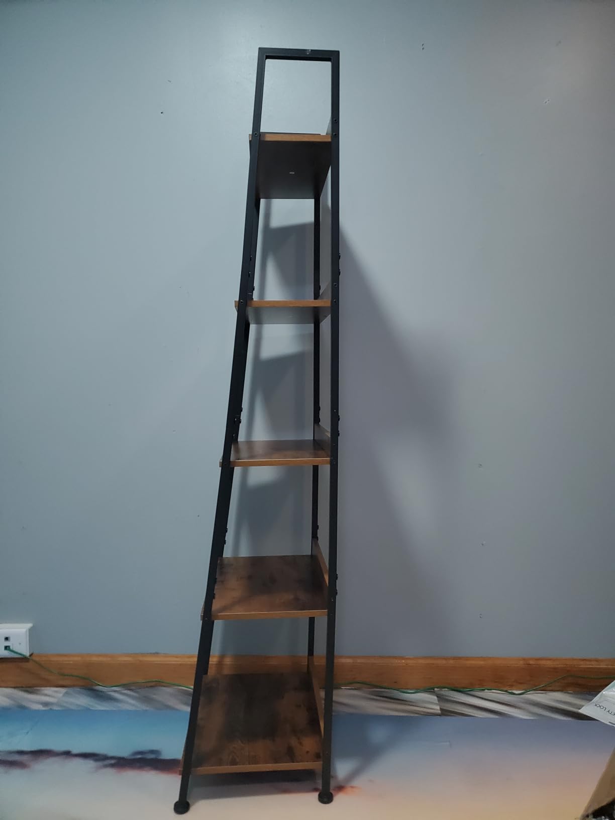 Furologee Ladder Shelf, 5 Tier Bookshelf with Fabric Drawer, Rustic Brown | 55.6'' Industrial Tall Narrow Shelf, Display Shelving Units, Wood Metal Storage Rack for Living room, Bedroom, Bathroom customer photo 1