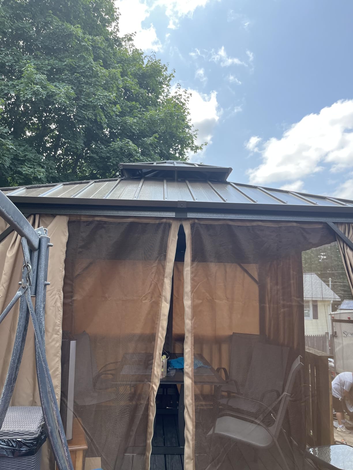 10x10 ft Hardtop Gazebo, Galvanized Steel Double Roof Metal Gazebo, Brown | Aluminum Frame, with Removable Privacy Curtain and Netting, Hooks, Heavy-Duty Outdoor Permanent Pavilion for Backyard, Patio customer photo 1