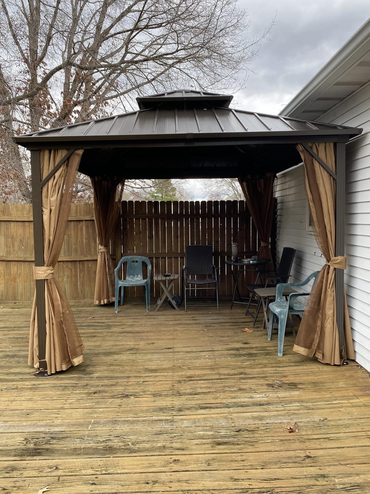 10x10 ft Hardtop Gazebo, Galvanized Steel Double Roof Metal Gazebo, Brown | Aluminum Frame, with Removable Privacy Curtain and Netting, Hooks, Heavy-Duty Outdoor Permanent Pavilion for Backyard, Patio customer photo 2