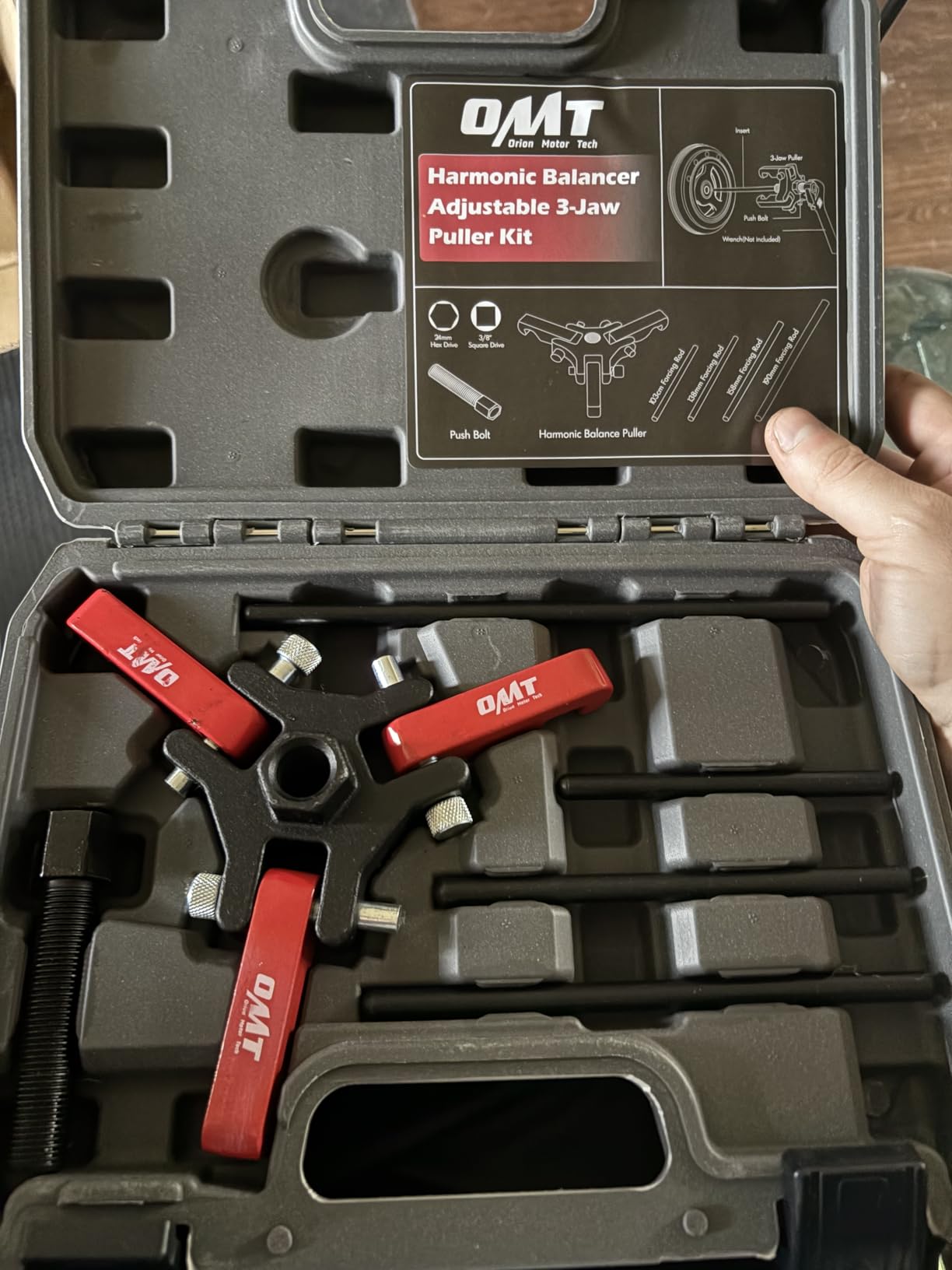 OMT Harmonic Balancer Puller Kit for Removing Harmonic Dampers & Balancers | Adjustable 3-Jaw Puller Pulley Puller Set Compatible with Chevy GM Chrysler Cadillac Ford, Red customer photo 1