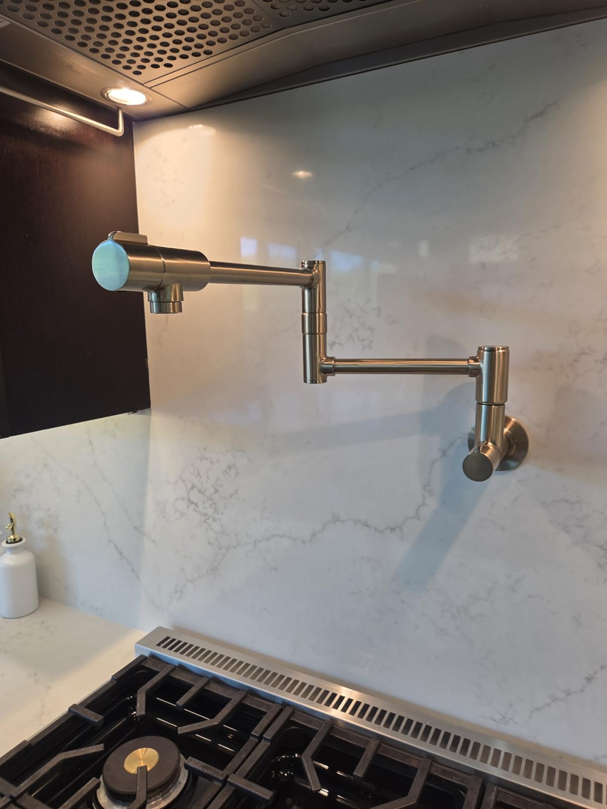 KRAUS Matte Black 21.5 in 2 Handle Wall Mount Pot Filler KPF-5003MB | Dual-joint swing arm extends 23 5/8 in, 4 gpm flow rate, 2-handle design prevents spills, cold water only connection customer photo 1