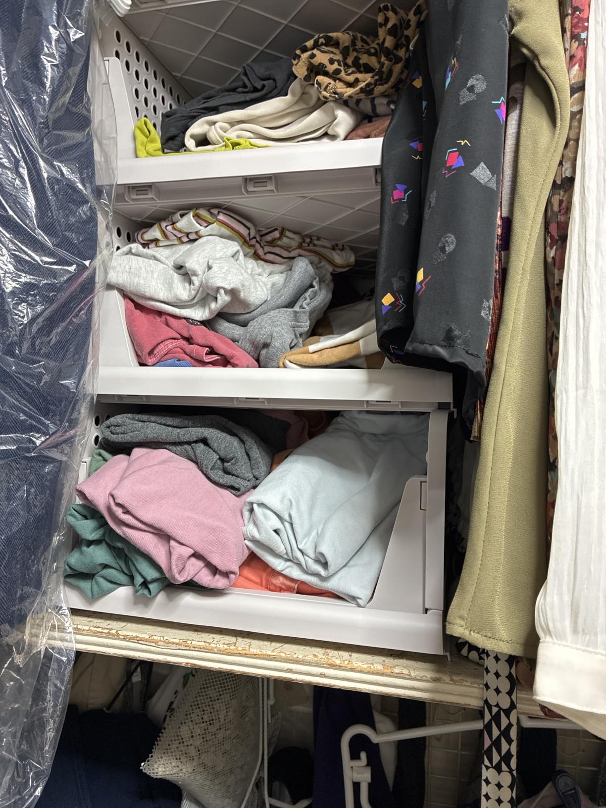 Upgraded Closet Organizers and Storage, Stackable Closet Organizer Basket | 5 Pack Foldable Closet Storage Bins for Bathroom Laundry Room Wardrobe Storage, Space-Saving Clothes Drawer Organizer customer photo 1