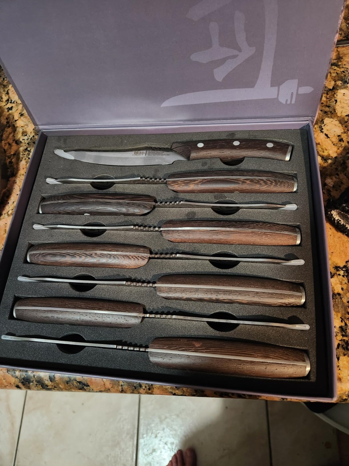 SYOKAMI Steak Knives Set of 8, 4.8 Inch Dinner Knives with Wooden Handle, Carbon Steel Japanese Style Non Serrated, Damascus Pattern Full Tang customer photo 1