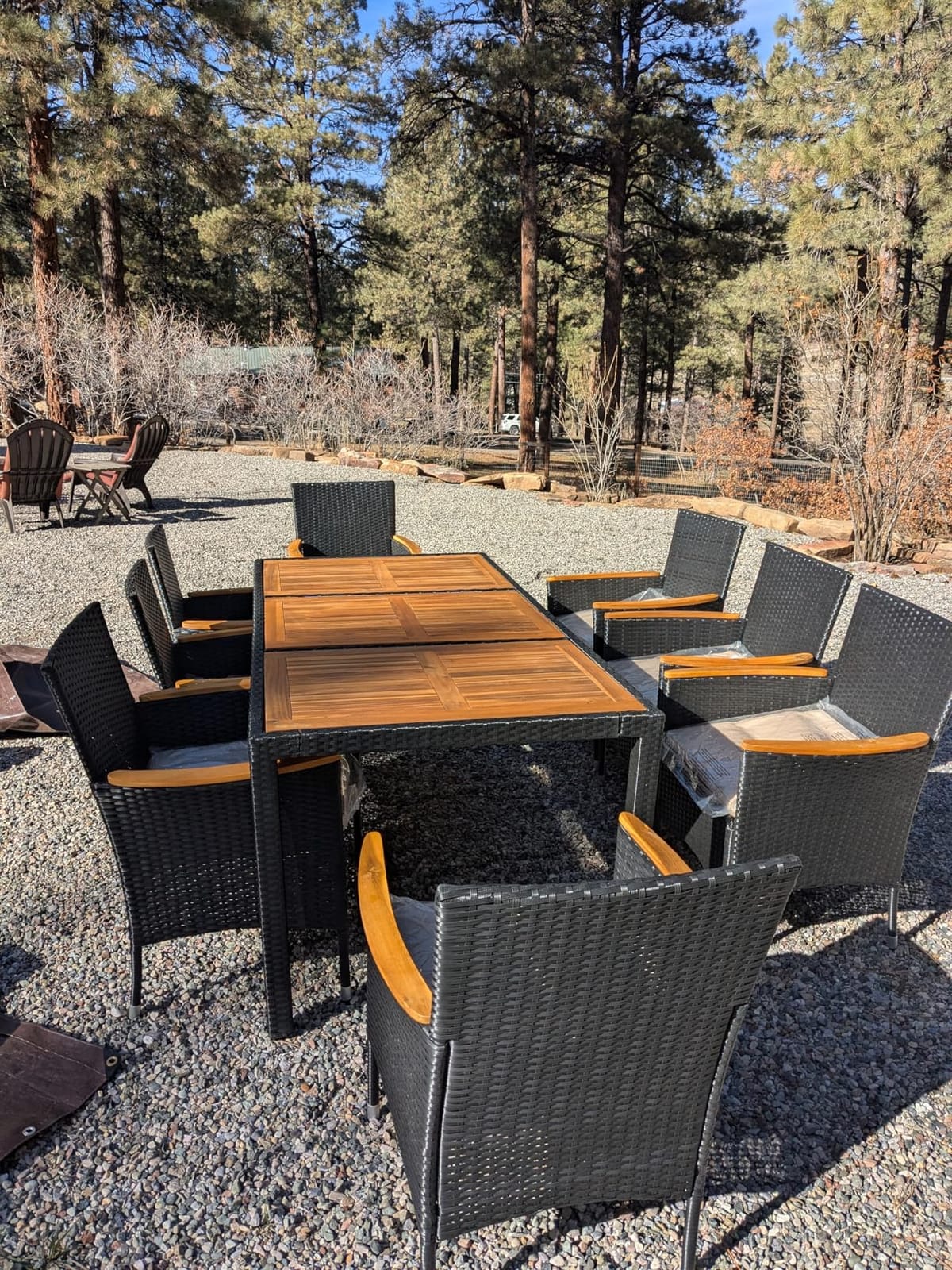 Devoko 9 PCS Acacia Wood Patio Dining Set, Brown Rattan | Outdoor Patio Furniture Set, Patio Dining Table Set for 8, Patio Table and Chairs Set For Garden Backyard Pool Side customer photo 1