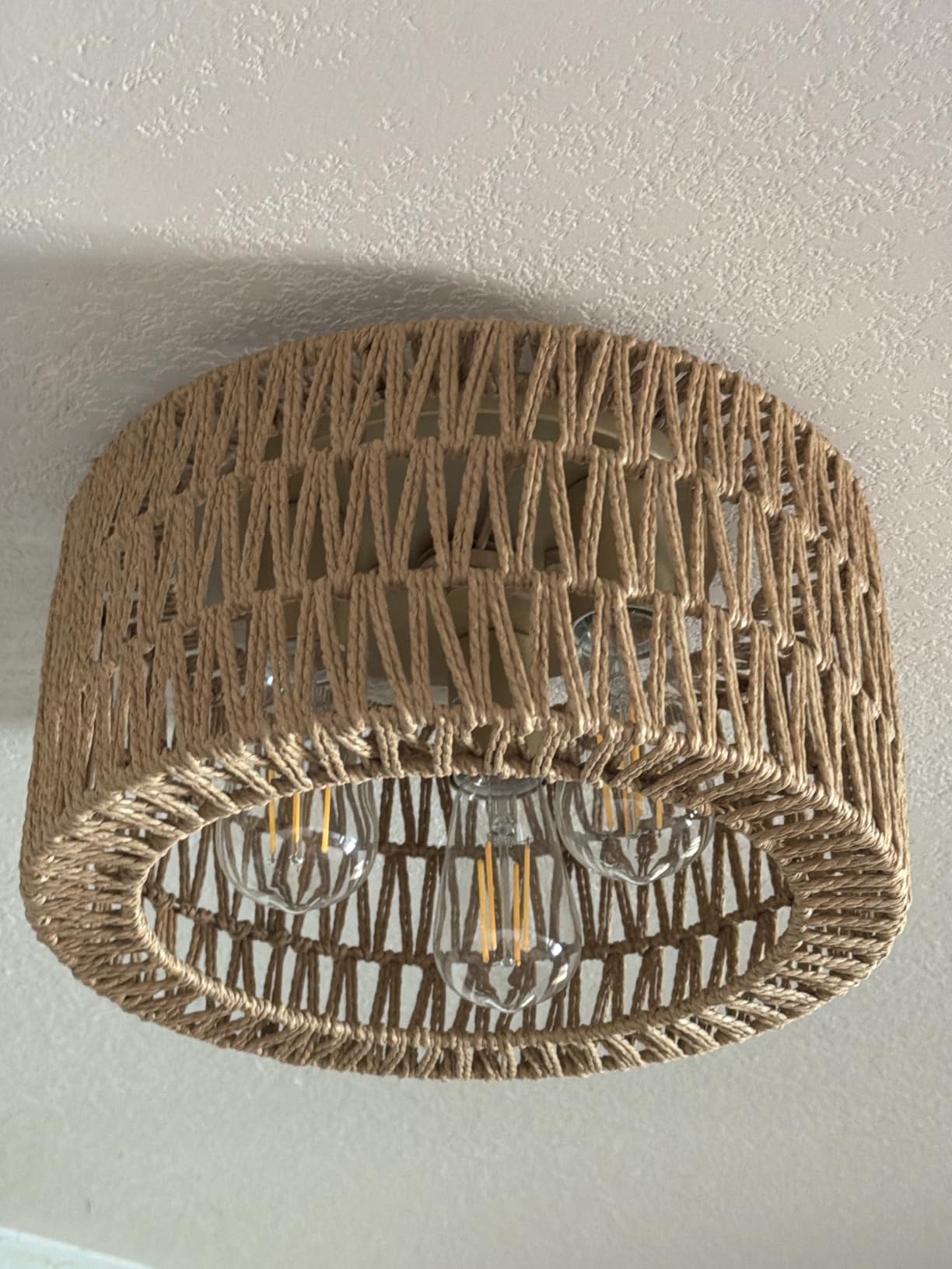 Rattan Ceiling Light Fixture, 3 Light Bohemian Modern Woven Ceiling Light, Boho Flush Mount Ceiling Light for Bedroom Living Room Dining Room, Bulb NOT Included customer photo 2