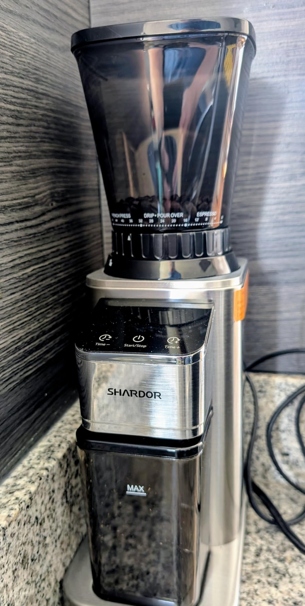 SHARDOR Conical Burr Coffee Bean Grinder, Anti-Static, 48 Settings, Silver | Electric Grinding, Stainless Steel, LCD Touchscreen, Precision Timer, Detachable Parts, Low Speed, 150W Motor, 9.7 oz Hopper customer photo 1