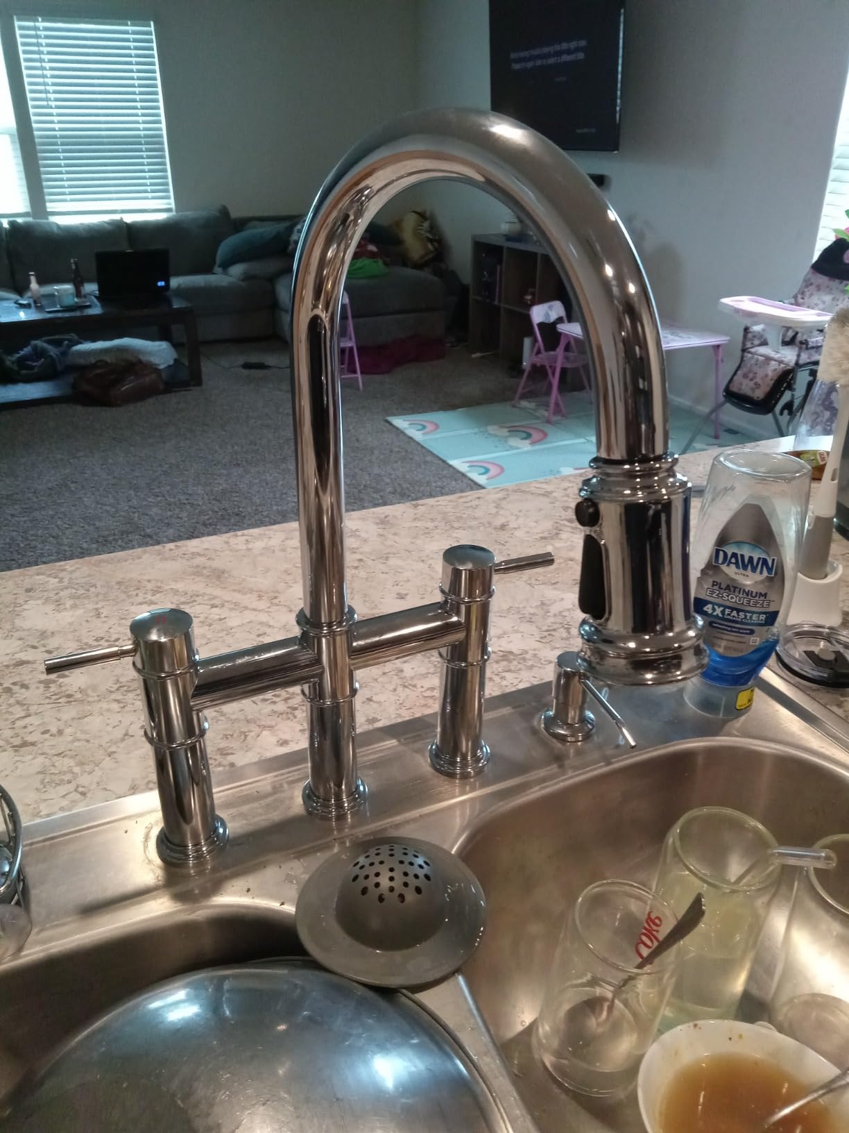 Bridge Faucet for Kitchen Sink: iVIGA Gold Farmhouse 3 Hole Kitchen Faucet with Pull Down Sprayer (3 Spray Modes) - 2 Handle High Arc Brass Faucet with 360° Swivel, with Supply Lines customer photo 1