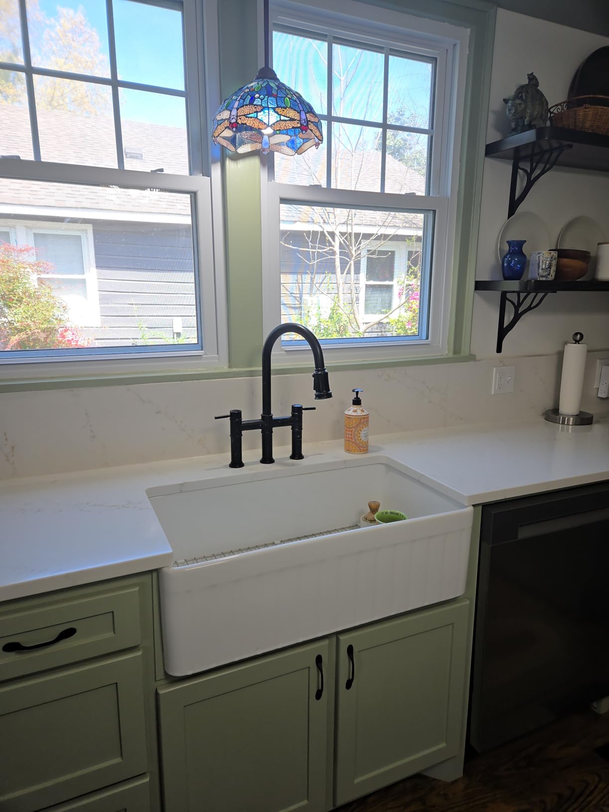 Bridge Faucet for Kitchen Sink: iVIGA Gold Farmhouse 3 Hole Kitchen Faucet with Pull Down Sprayer (3 Spray Modes) - 2 Handle High Arc Brass Faucet with 360° Swivel, with Supply Lines customer photo 2