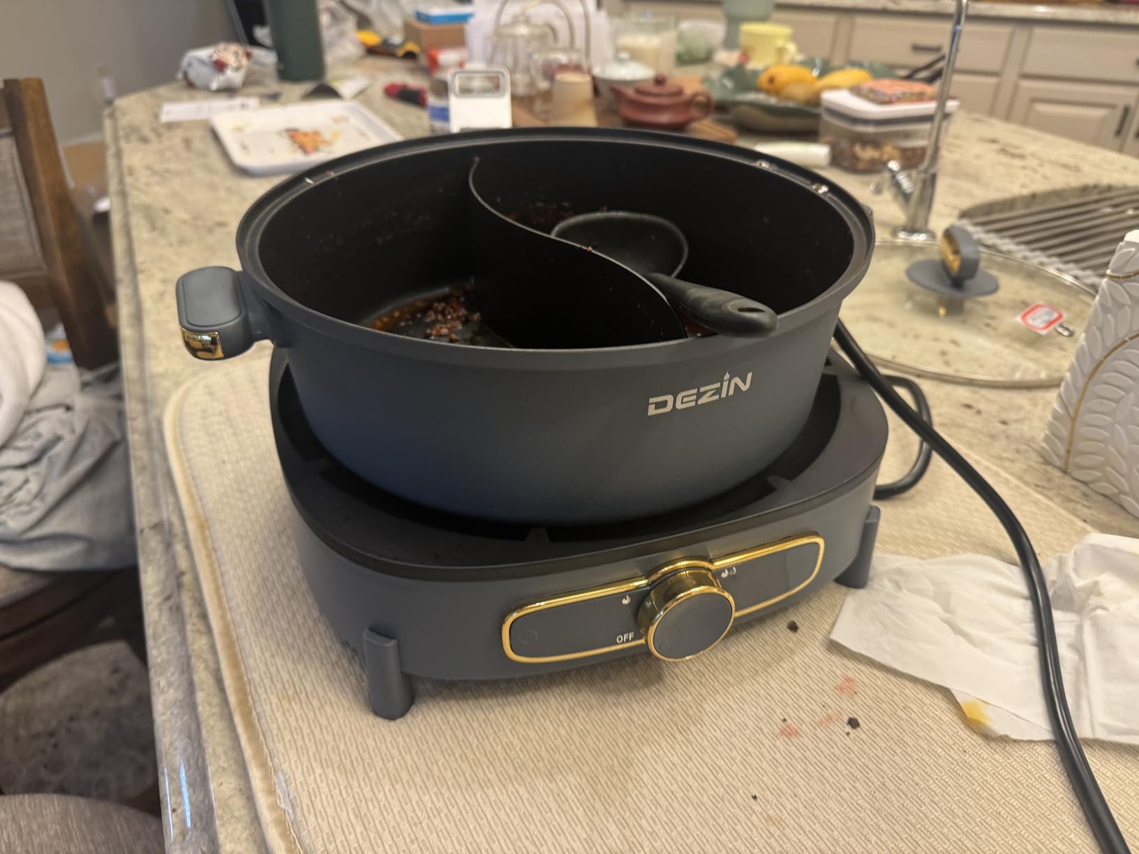 Dezin 6L Hot Pot Electric with Divider, Shabu Shabu Pot with Power Control | Removable 1500W Chinese Hot Pot, Non-Stick Hotpot with Multi-Power Adjustment, 3