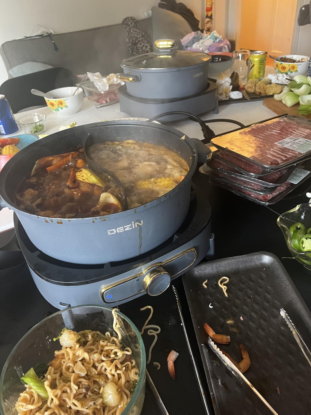 Dezin 6L Hot Pot Electric with Divider, Shabu Shabu Pot with Power Control | Removable 1500W Chinese Hot Pot, Non-Stick Hotpot with Multi-Power Adjustment, 3