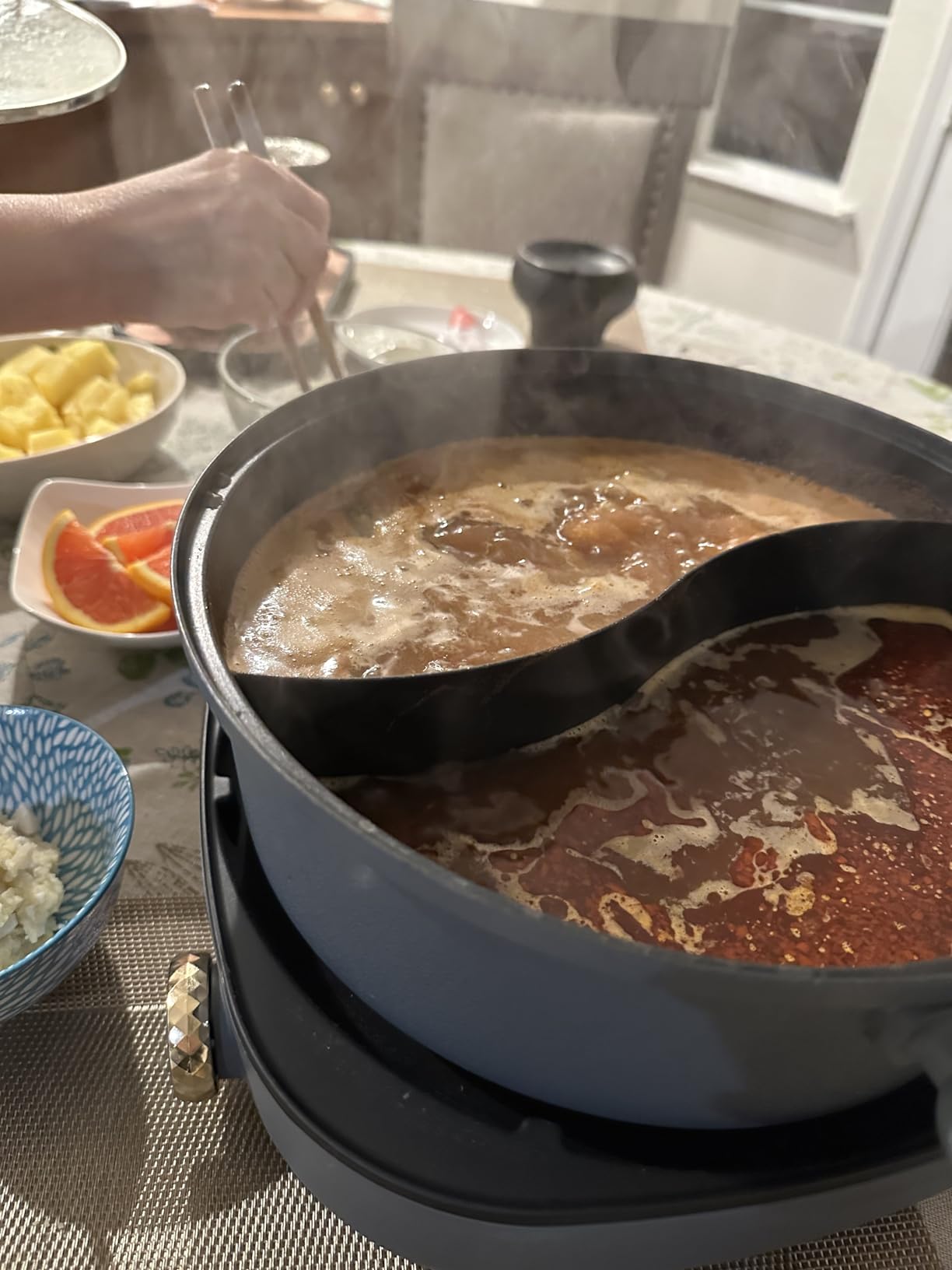 Dezin Hot Pot Electric with Divider, 5L Shabu Shabu Pot Multi-Power Control | Removable & Washable Hot Pot, Easy to Clean, 1350W Dual-Flavor Cooking, Ideal for Family Gatherings, Silicone Ladle Included customer photo 2