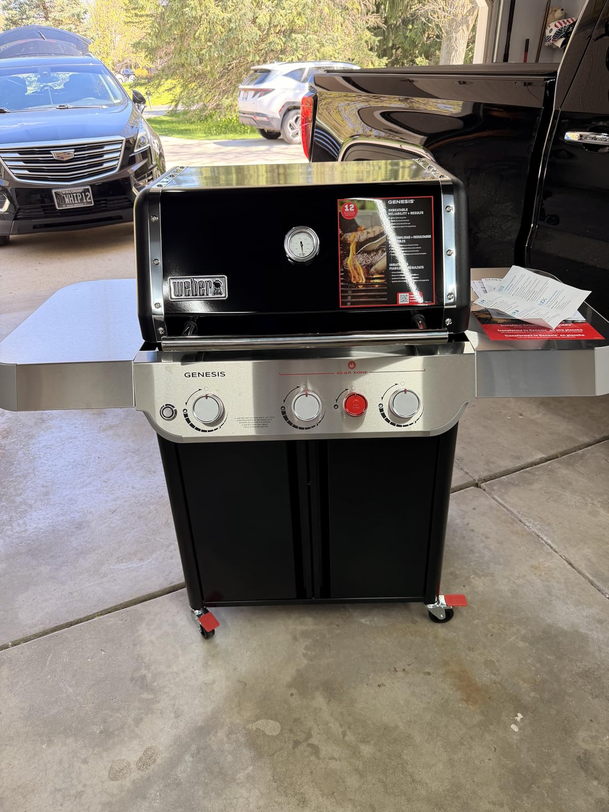 Weber Genesis E-325 Gas Grill, Outdoor Cooking, Propane Grill, Black | 3 PureBlu Burners, XL Sear Zone, Porcelain-Enameled Cast-Iron Grates, Stainless-Steel Side Tables, BBQ Grill customer photo 1
