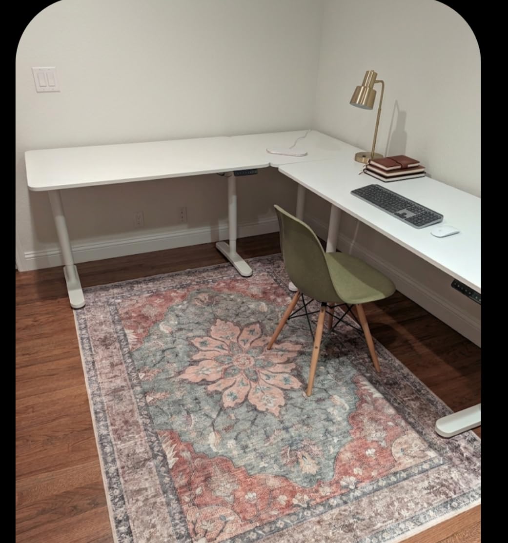 RELEANY Washable Area Rug, 8'x10', Brick/Brown/Green | Non-Slip, Water Repellent, Pet Friendly, Easy to Clean, Vintage Floral Boho Decor for Living Room Bedroom Dining Room customer photo 1