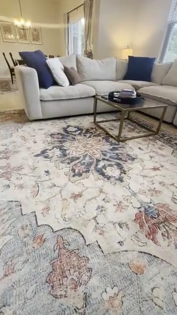RELEANY Washable Area Rug, 8'x10', Brick/Brown/Green | Non-Slip, Water Repellent, Pet Friendly, Easy to Clean, Vintage Floral Boho Decor for Living Room Bedroom Dining Room customer photo 2
