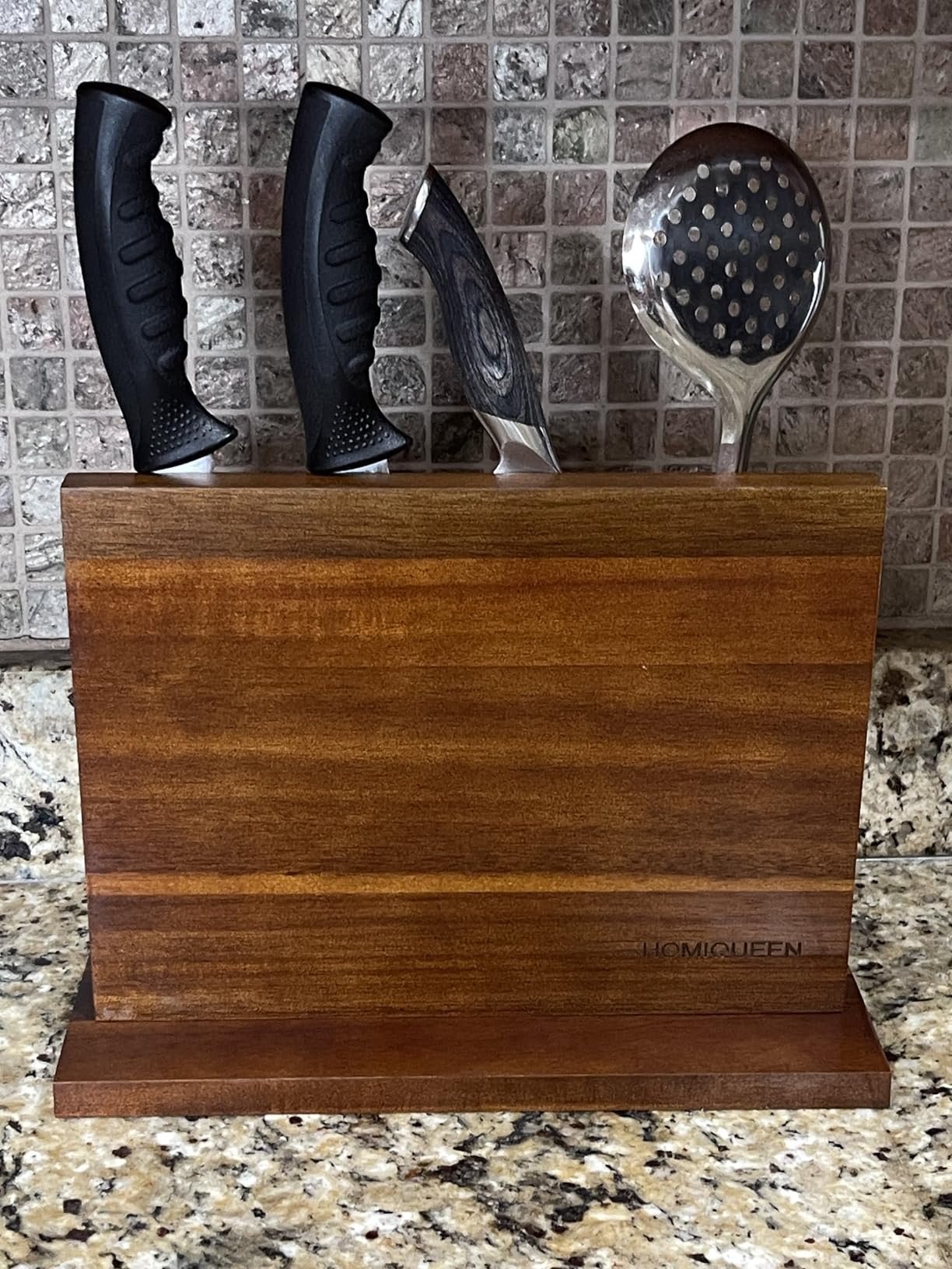 Magnetic Knife Block Double Sided Magnetic Knife Holder Rack with Strong Enhanced Magnets Acacia Wood Magnetic Knife Storage Stand customer photo 2
