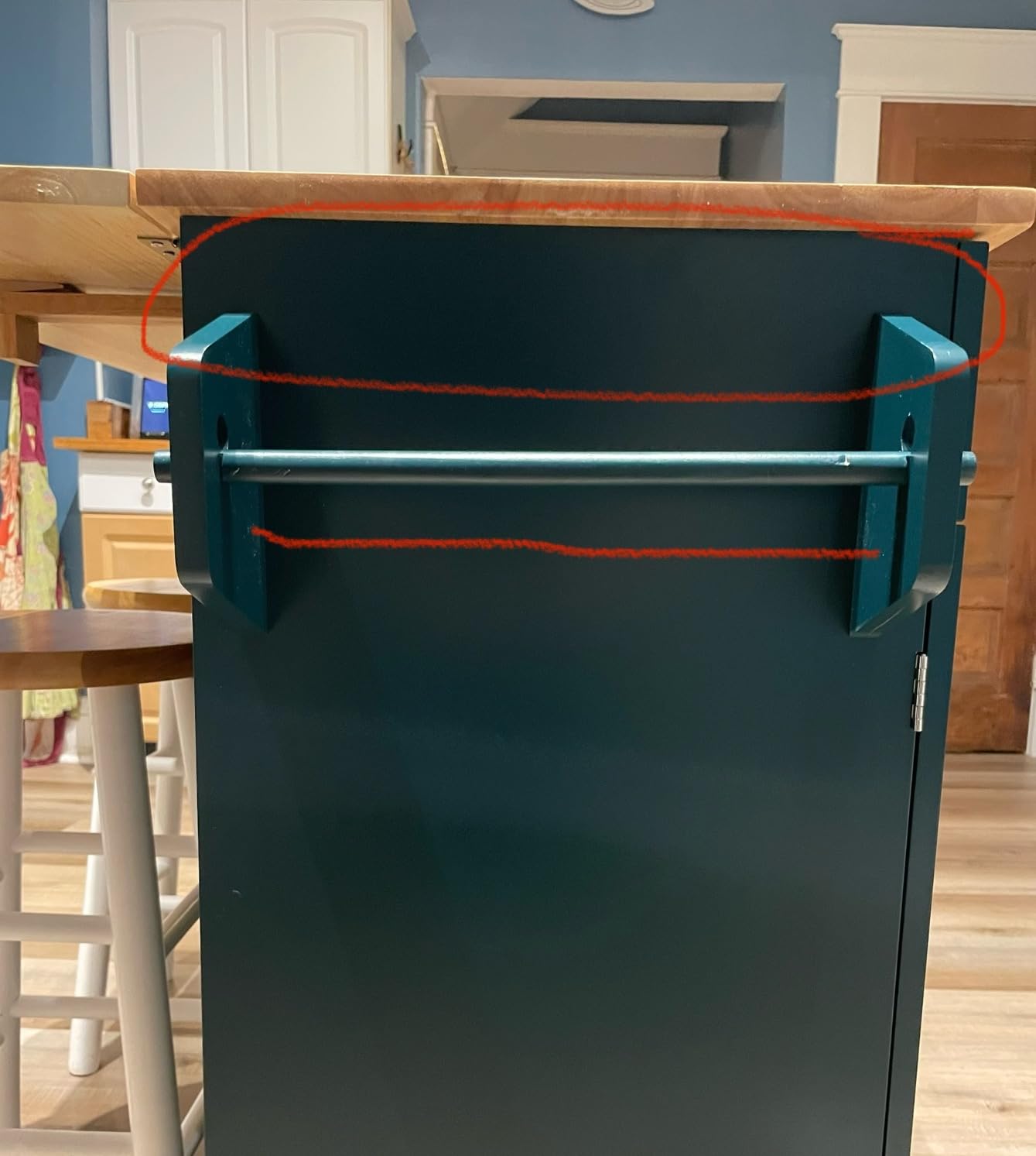 HLR Farmhouse Kitchen Island On Wheels, Teal Green | Rolling Island Cart with Drop Leaf Countertop, Barn Door Island Table with Storage Cabinet and Tower Rack customer photo 2