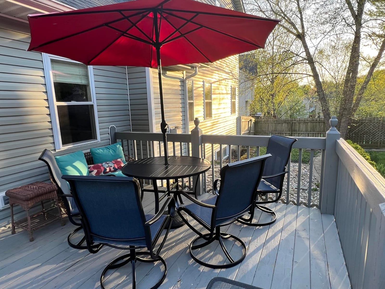Sophia & William Outdoor Dining Set for 8 w/Square Metal Table, Blue | 57.5'' table and 8 swivel textilene chairs with E-coated metal. Weather-resistant, patio furniture set for deck garden yard customer photo 1