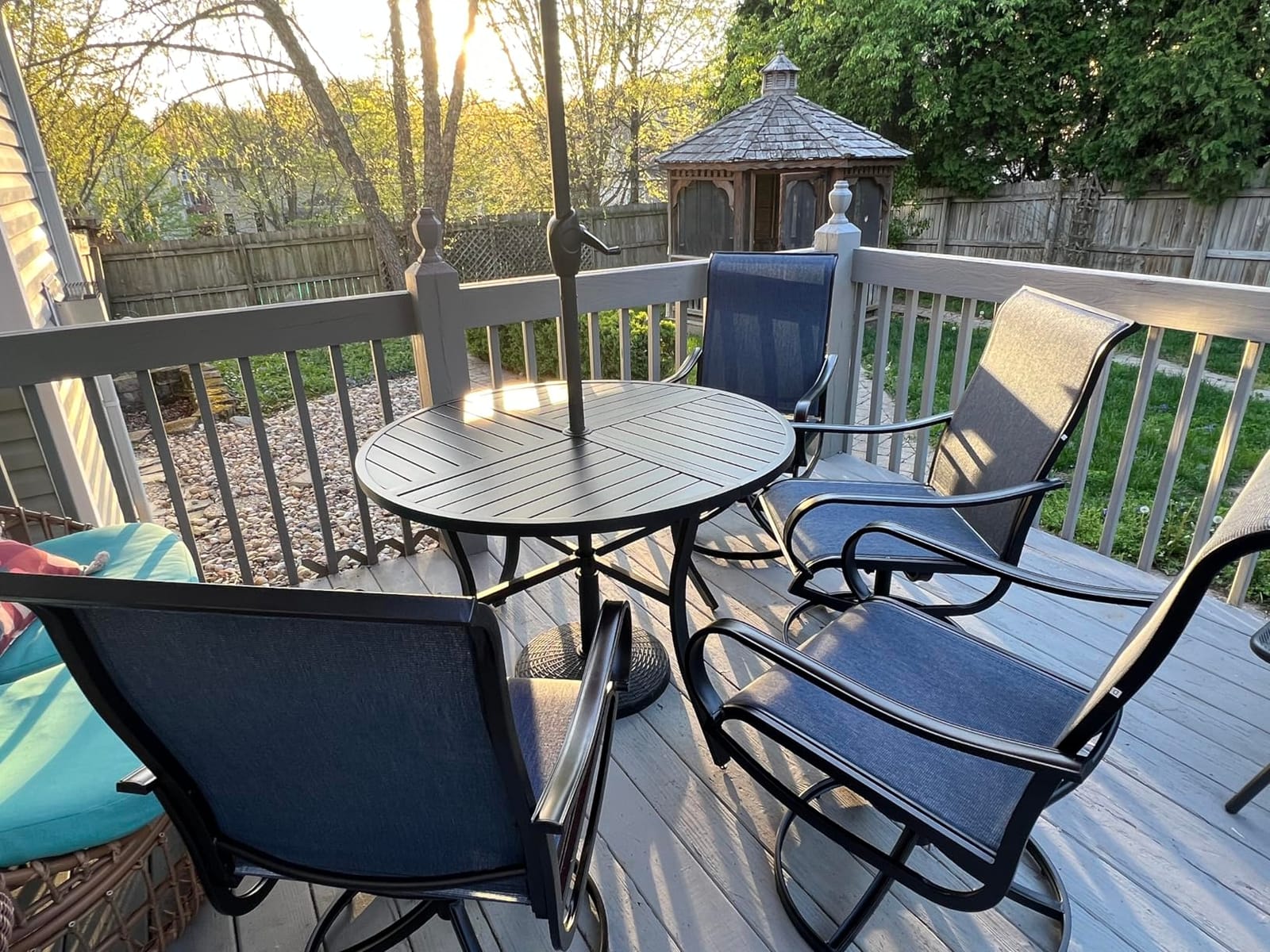 Sophia & William Outdoor Dining Set for 8 w/Square Metal Table, Blue | 57.5'' table and 8 swivel textilene chairs with E-coated metal. Weather-resistant, patio furniture set for deck garden yard customer photo 2
