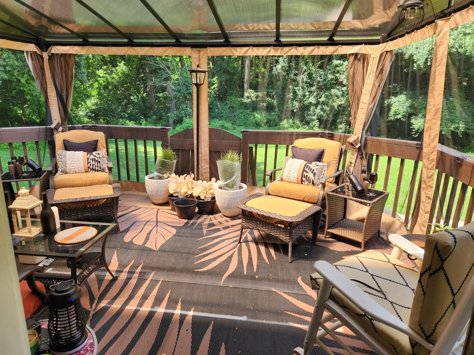 10x14FT Gazebo, Hardtop Wall Mounted Gazebo with Sloping Sun Panel Roof, Awnings for Patio with Metal Frame, Double Curtains for Garden, Lawn, Backyard Deck, Sand customer photo 2