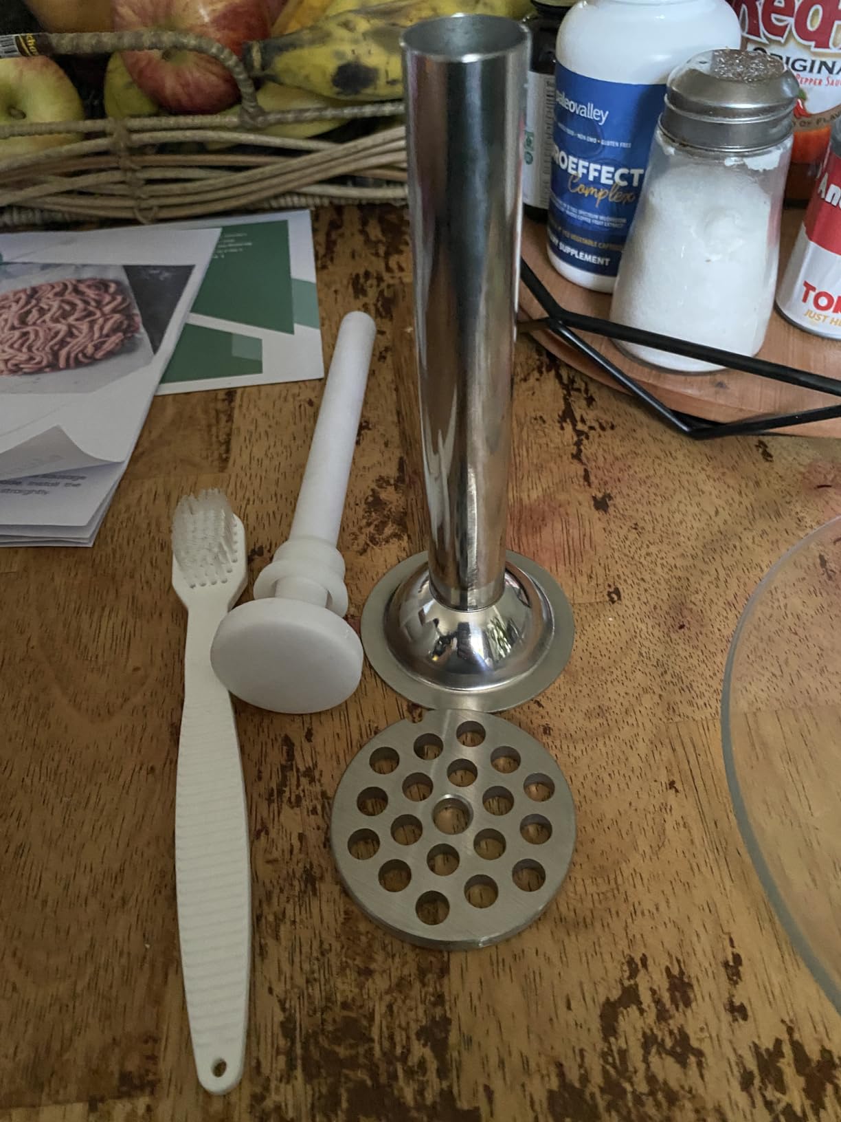 Huanyu Manual Meat Grinder, 304 Stainless Steel with Sausage Stuffer #M8 | Sharp blade, 2 grinding plates, table clamp, heavy duty, dishwasher safe, portable, for beef pork chili sausage pet food customer photo 1