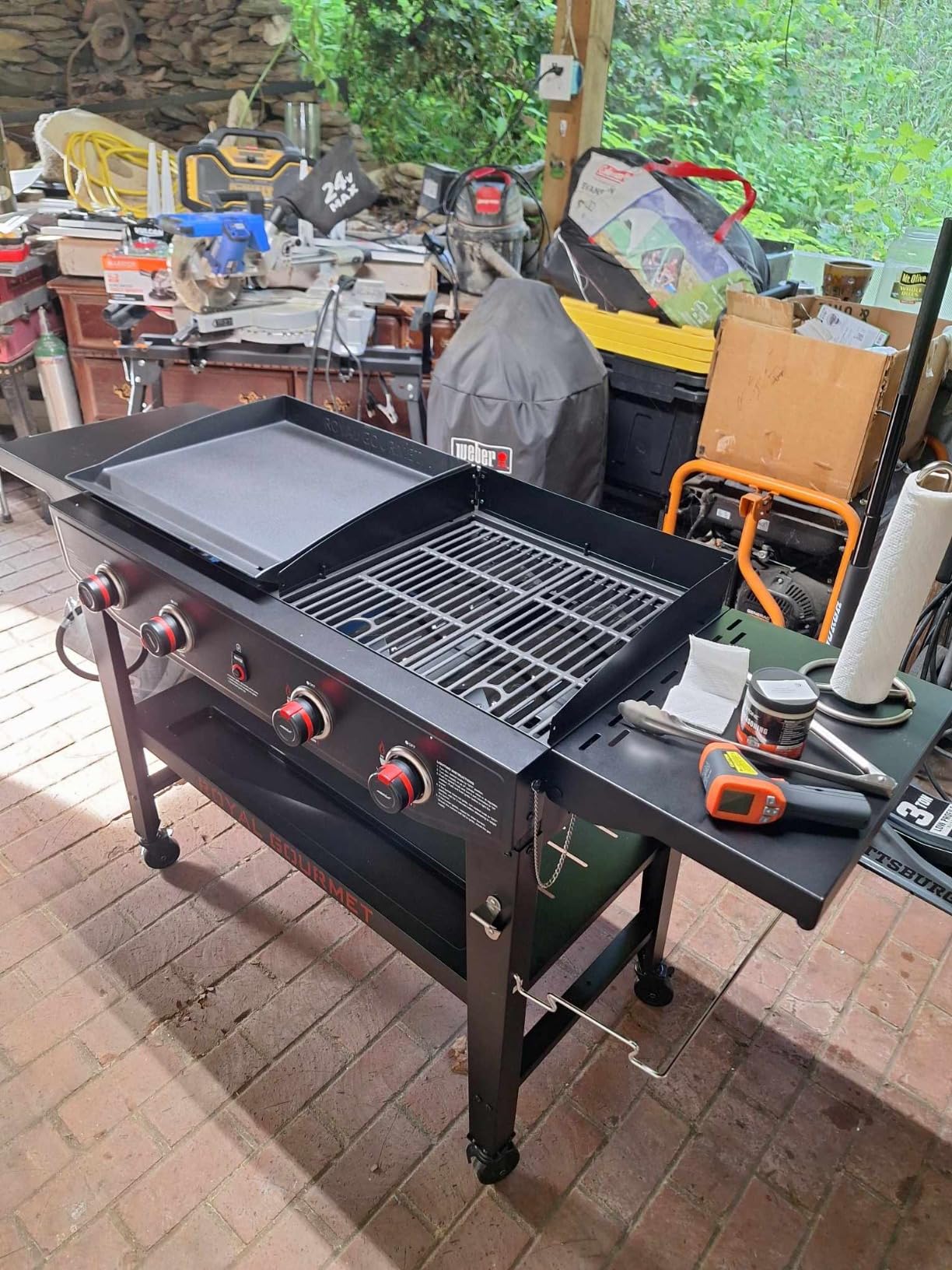 Royal Gourmet GD405A 4 Burner Gas Grill and Griddle Combo, Grilling Gear Set, Propane Griddle Grill Combo, Foldable Side Tables, 598 Sq. In., Heavy-duty for Outdoor Cooking, Tailgating, Black customer photo 1