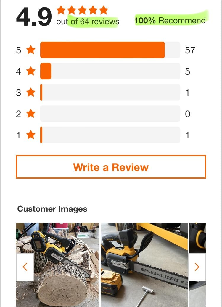 DEWALT 60V MAX Top Handle Chainsaw customer photo 1