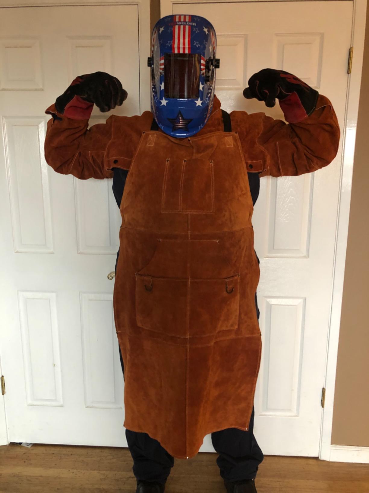 LeaSeek Leather Welding Jacket - Heat Flame Resistant Cape Sleeve Bib Apron | Heavy duty split cowhide weld coat, open back for breathability, for men & women customer photo 1