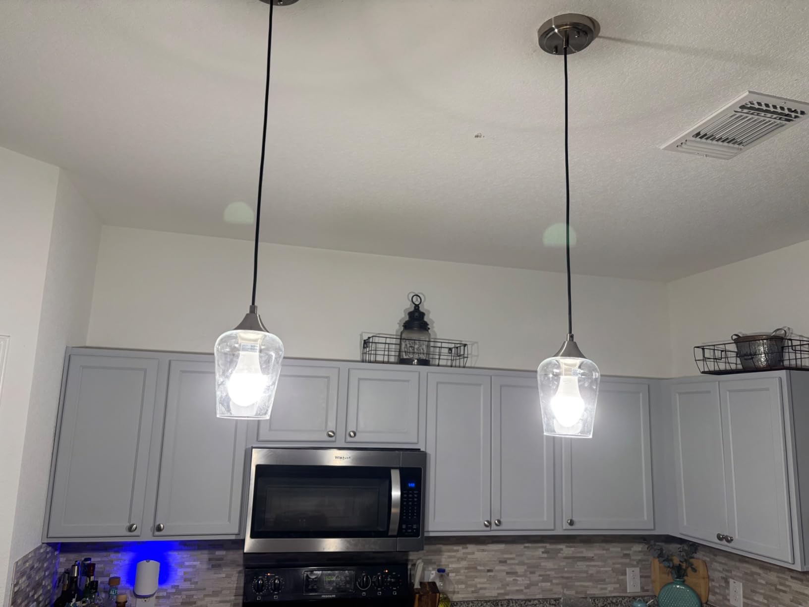 VONLUCE Pendant Lights Kitchen Island, Brushed Gold Pendant Light Fixtures with E26 Base & Adjustable Cable, Modern Pendant Lighting with Glass Shade for Living Room Bedroom Hallway, 3 Packs customer photo 1