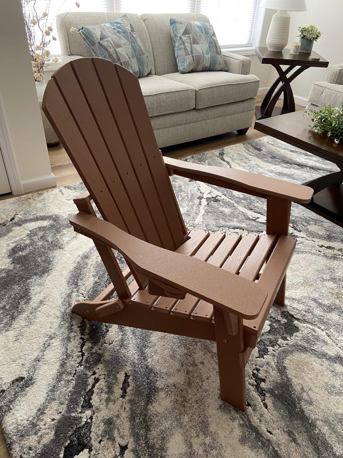 HDPE Folding Adirondack Chair Set of 2 with Cup Holder, Navy | SGS Tested, Wooden Textured, Heavy All-Weather HDPE Comfortable Set Poolside Backyard Lawn customer photo 2