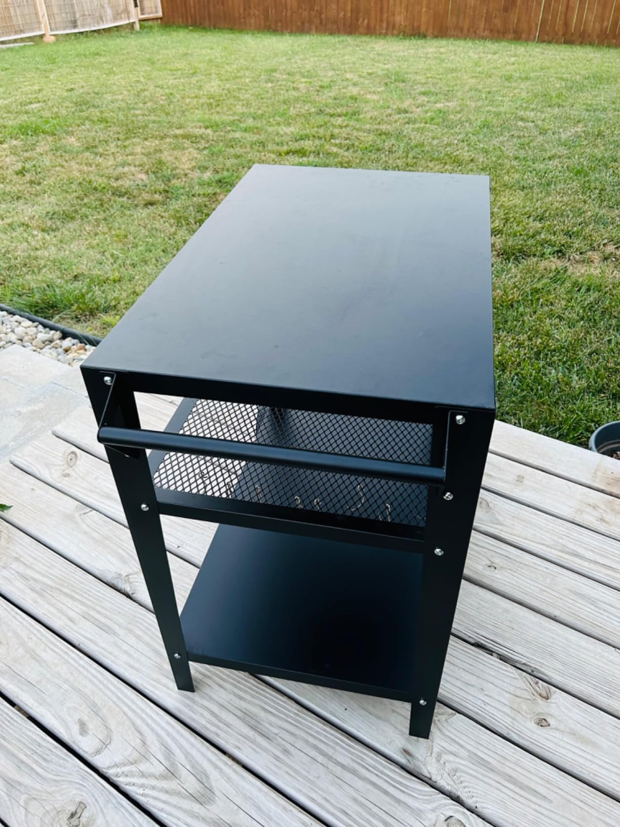 LEETOLLA Stainless Steel Outdoor Grill Cart with Wheels, Heavy-Duty 3-Tier BBQ Prep Table for Pizza Oven, Griddle, Patio - Rustproof Commercial Kitchen Cart with Tool Hooks customer photo 1