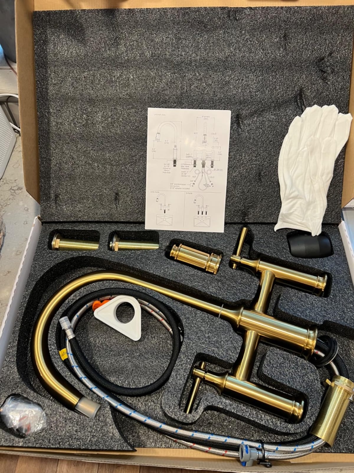 Bridge Kitchen Faucet Brushed Gold: 3 Holes Brass Bridge Faucet with Pull Down Sprayer - Two Handles 8 Inch Centerset Kitchen Sink Faucet, 360° Swivel Spout customer photo 1