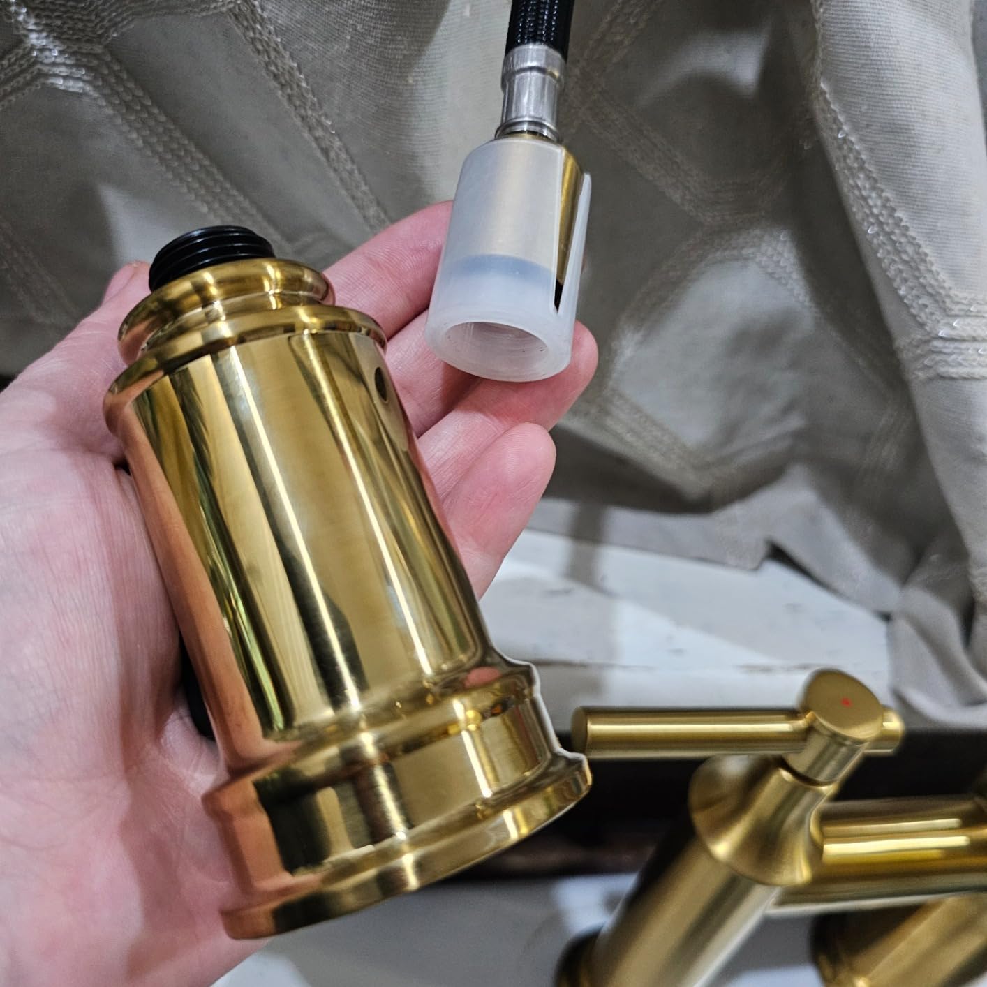 Bridge Kitchen Faucet Brushed Gold: 3 Holes Brass Bridge Faucet with Pull Down Sprayer - Two Handles 8 Inch Centerset Kitchen Sink Faucet, 360° Swivel Spout customer photo 2