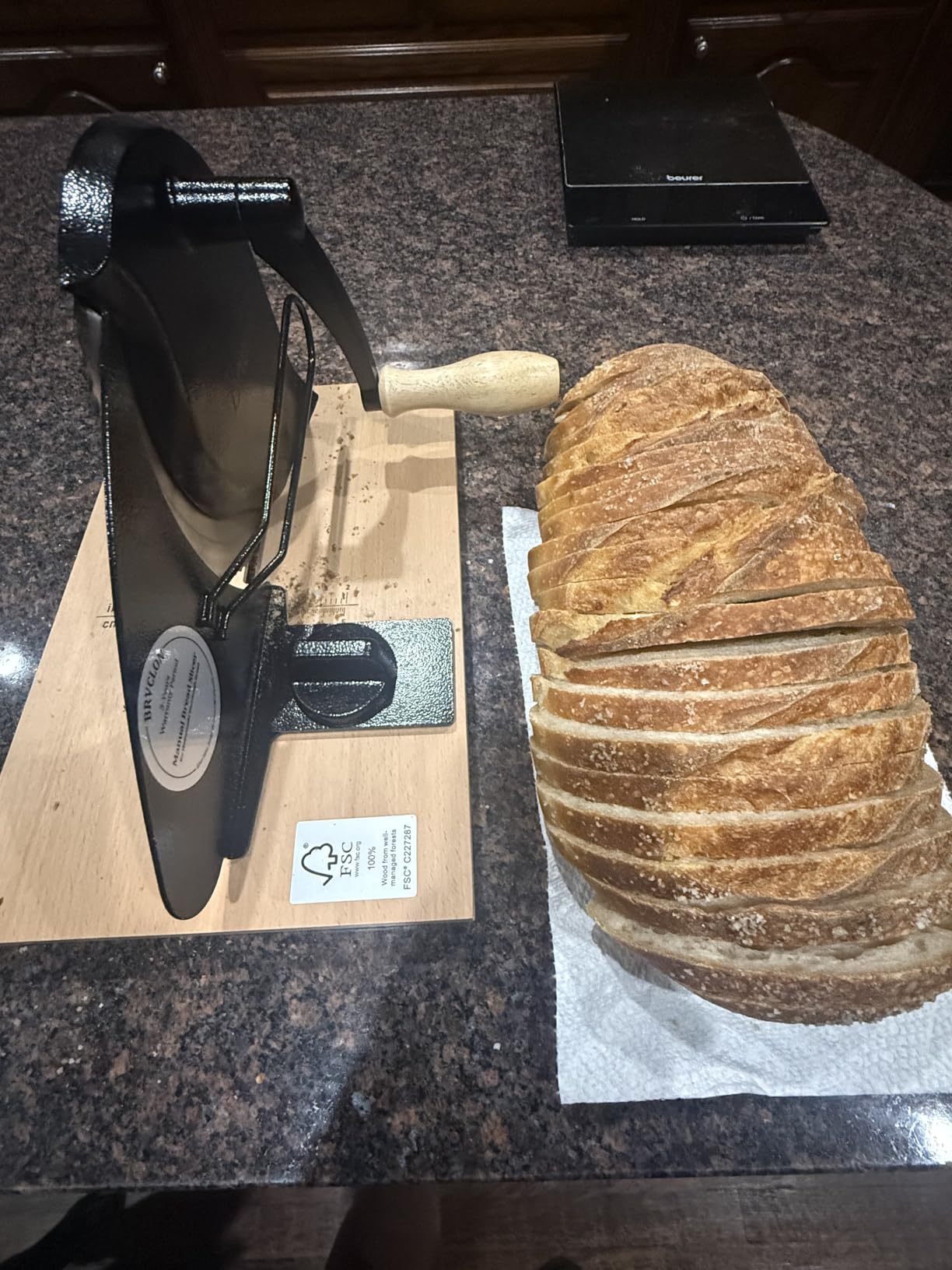Brvclon Manual Bread Slicer Adjustable Thickness, Hand Crank Bread Slicer for Homemade Sourdough Bread with Scale Line & Suction Cup & Metal Guide,Quality Solid Wood Base customer photo 2