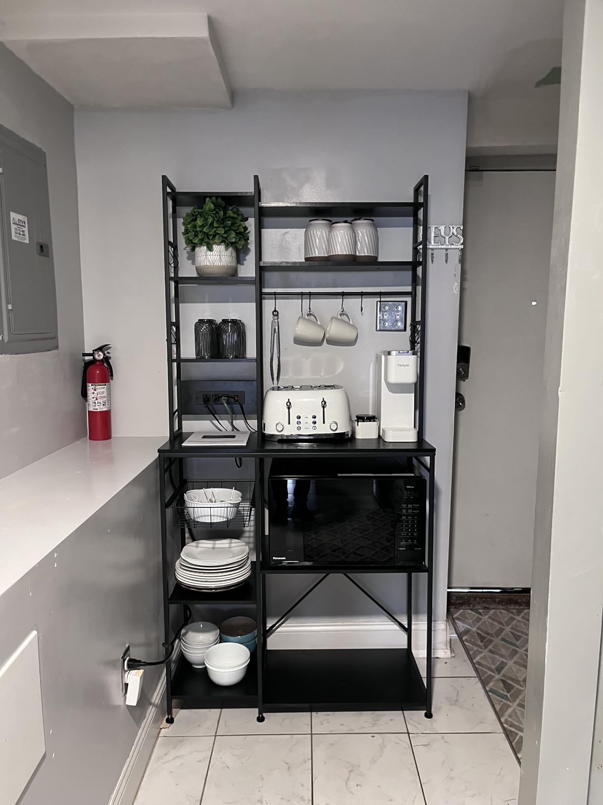 SNTD 6-Tier Bakers Rack with Power Outlets, 36 x 14.6 x 72 in, Rustic Brown | Large Capacity for Small Appliances, Stable Metal Frame with Wood Shelves, Pull-Out Basket, 14 Hooks customer photo 1