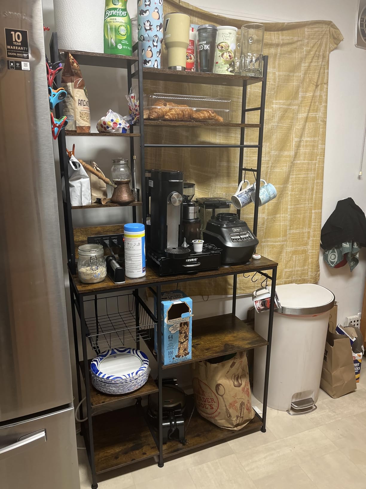 SNTD 6-Tier Bakers Rack with Power Outlets, 36 x 14.6 x 72 in, Rustic Brown | Large Capacity for Small Appliances, Stable Metal Frame with Wood Shelves, Pull-Out Basket, 14 Hooks customer photo 2